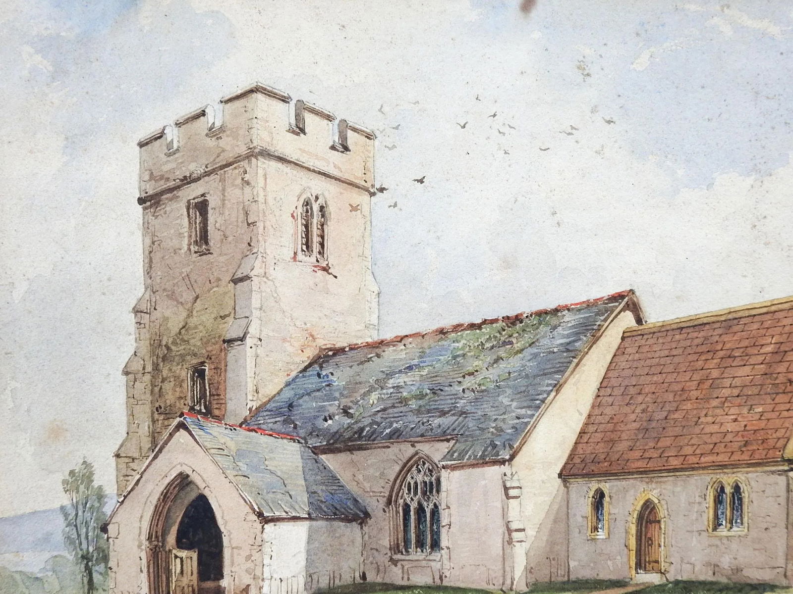 19th Century Clatworthy Church Watercolor Painting - 3