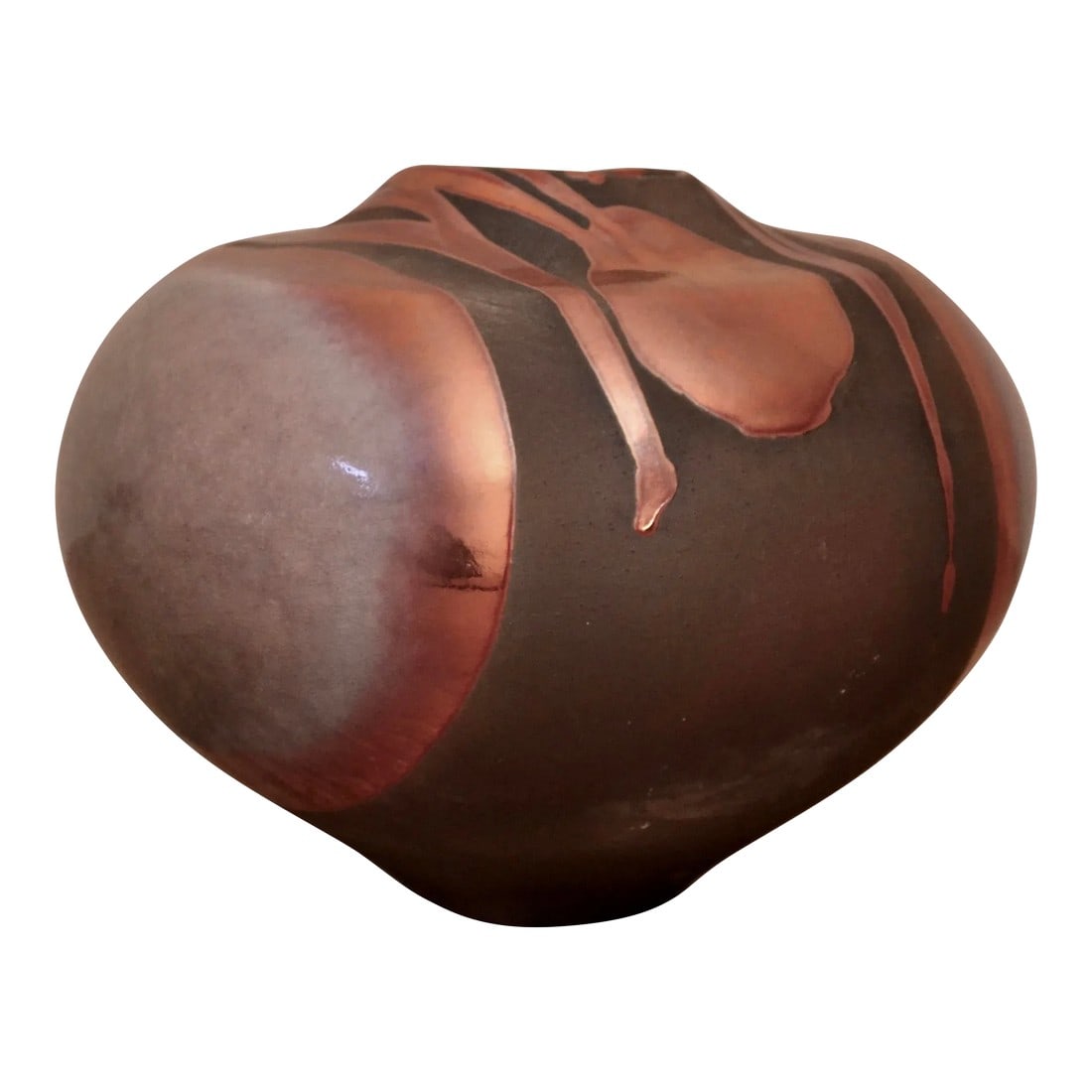 Mid 20th Century Tony Evans Purple and Metallic Copper Pottery Vase: Lovely Tony Evans purple and metallic copper pottery vase. Base is a matte charcoal. 9" x 7" Condition: Alterations: Original Condition Unaltered Imperfections: Some Imperfections Condition Notes: Ove