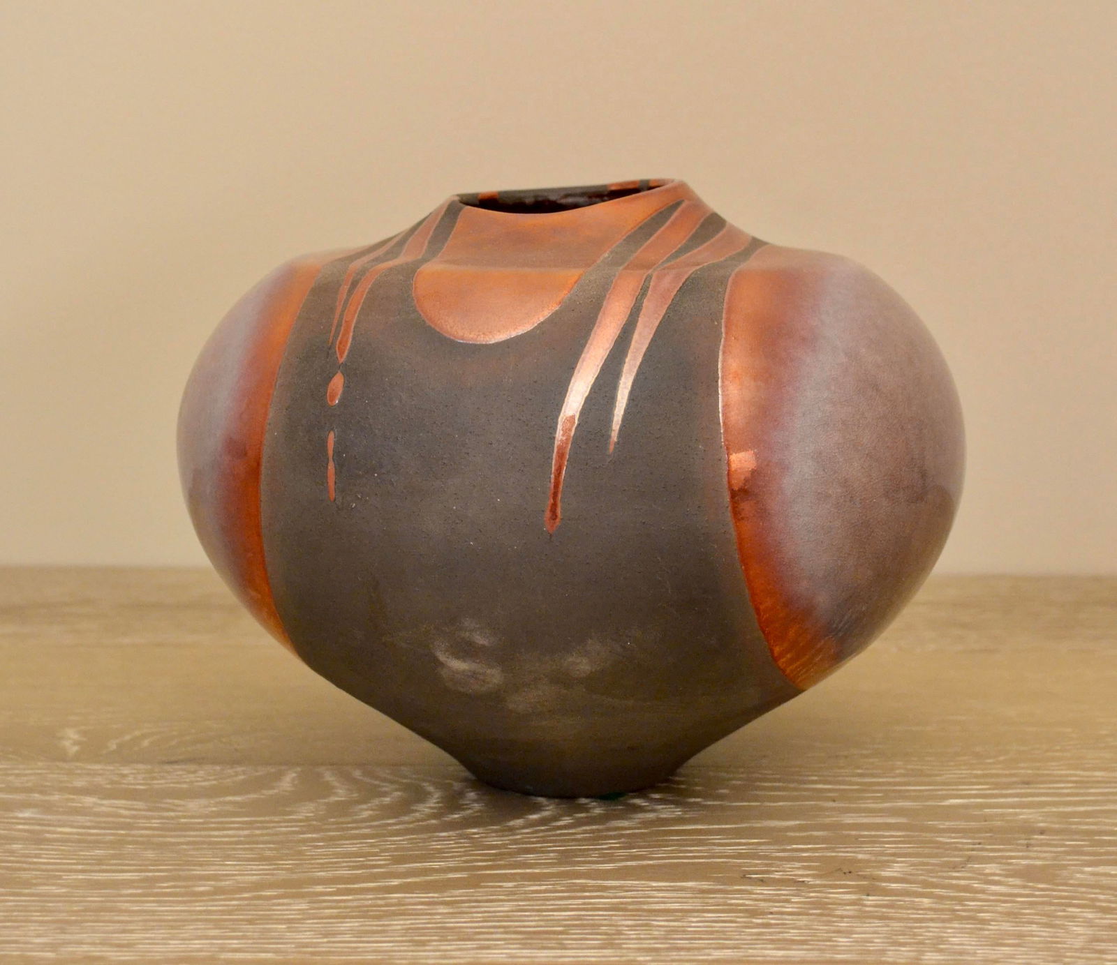 Mid 20th Century Tony Evans Purple and Metallic Copper Pottery Vase - 2