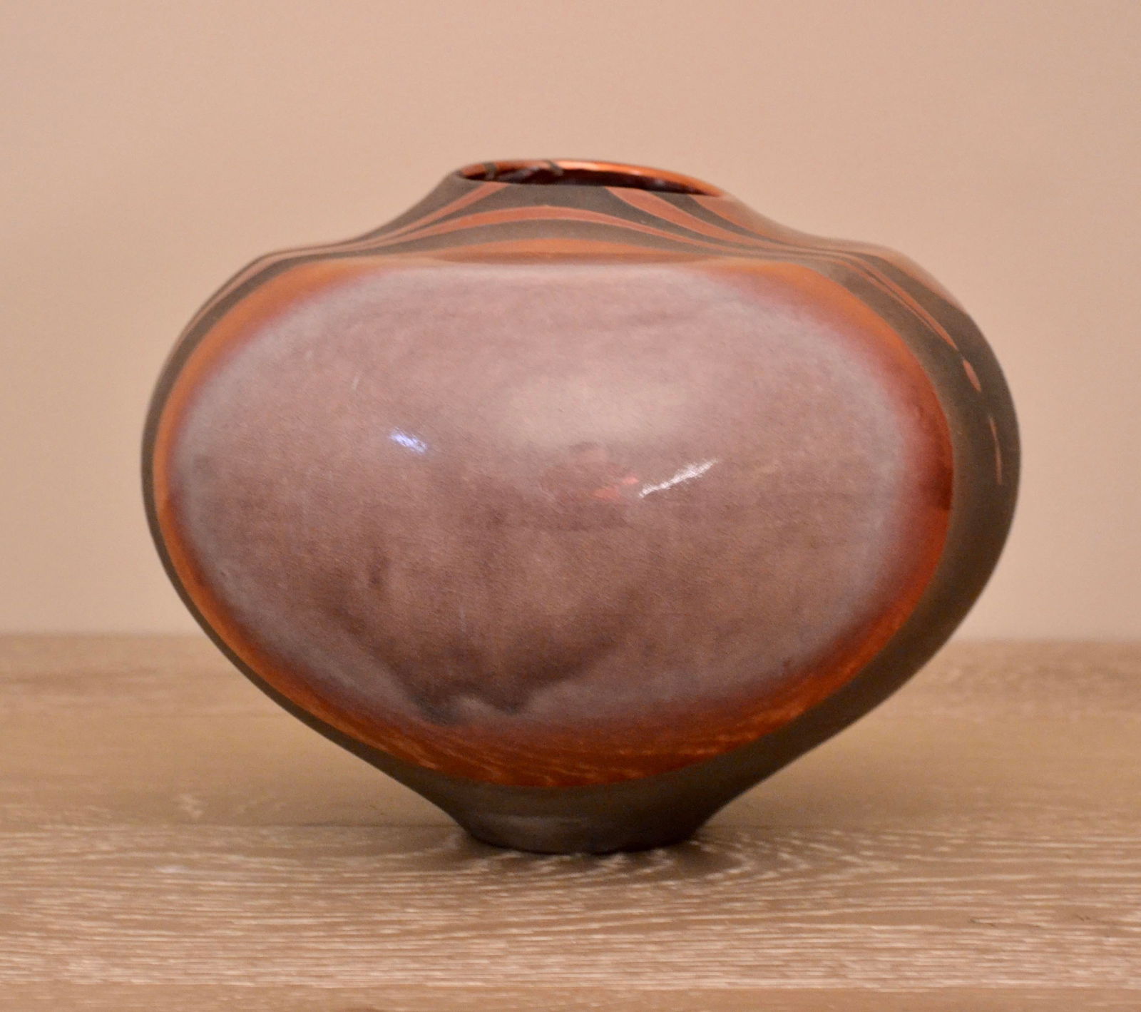 Mid 20th Century Tony Evans Purple and Metallic Copper Pottery Vase - 3