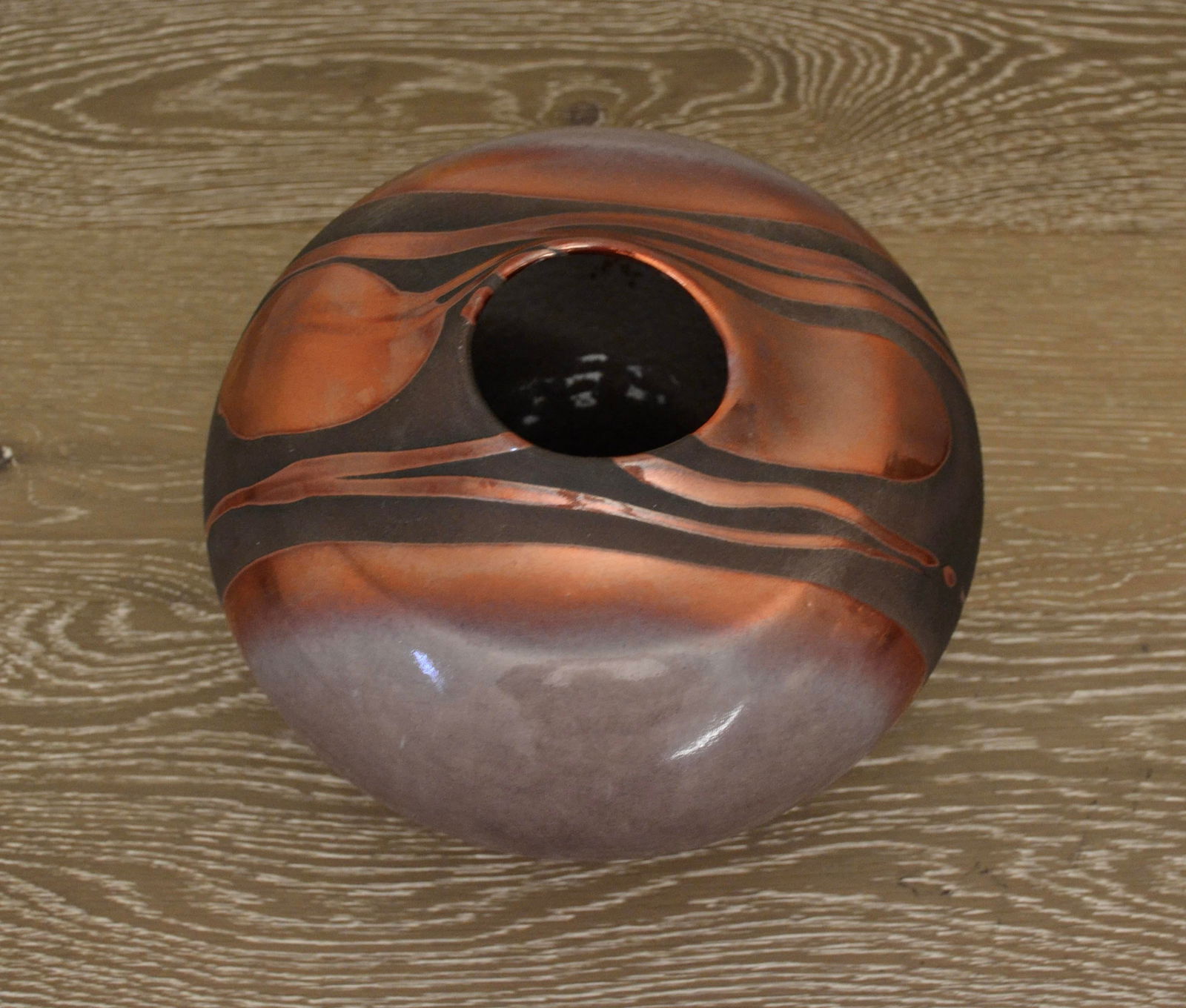 Mid 20th Century Tony Evans Purple and Metallic Copper Pottery Vase - 4