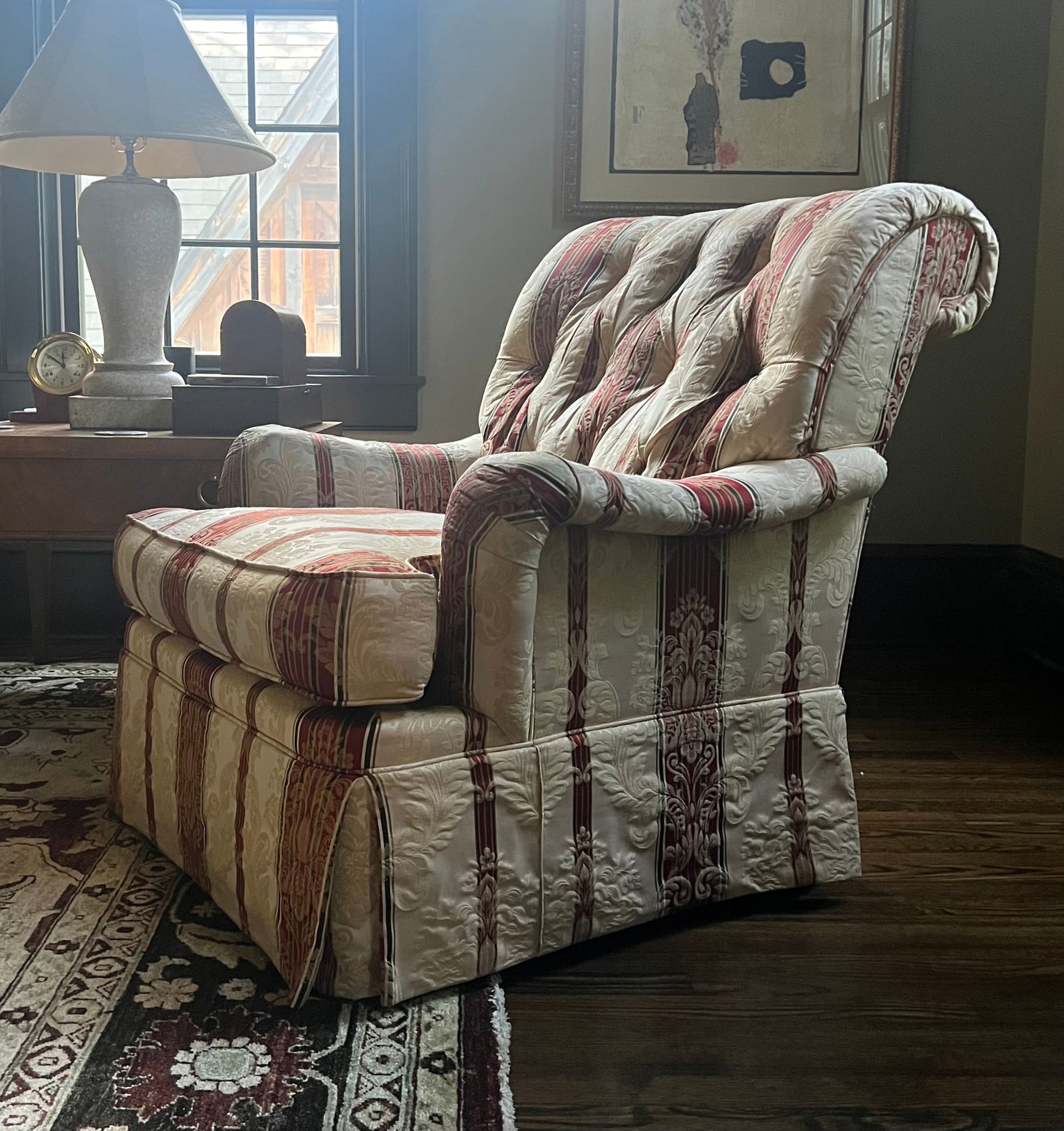 Henredon Club Chair With Tufted Back and Skirted Base - 2