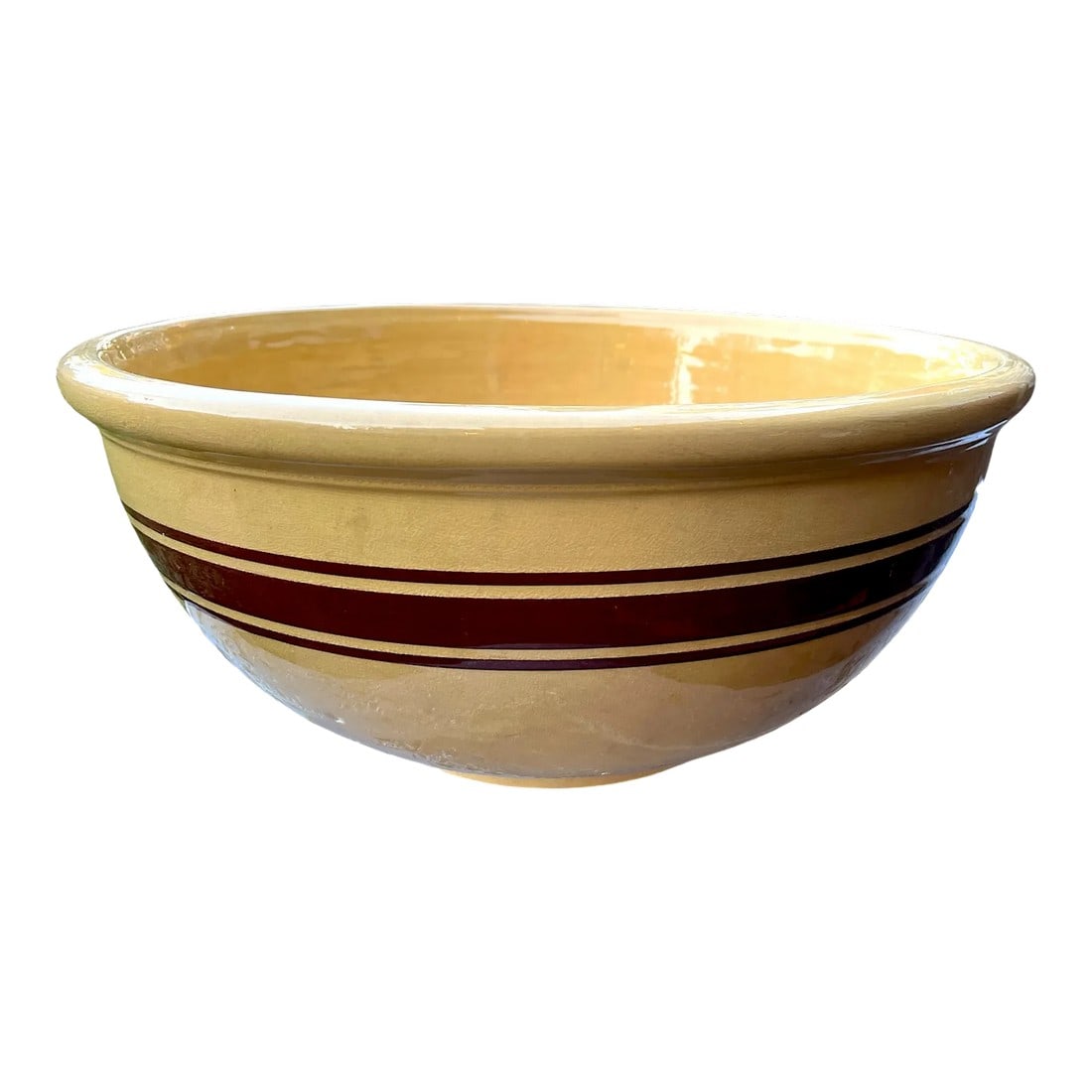 Largest Antique Weller Pottery #16 Yellow Ware Striped Farmhouse Bowl (1 of 6)