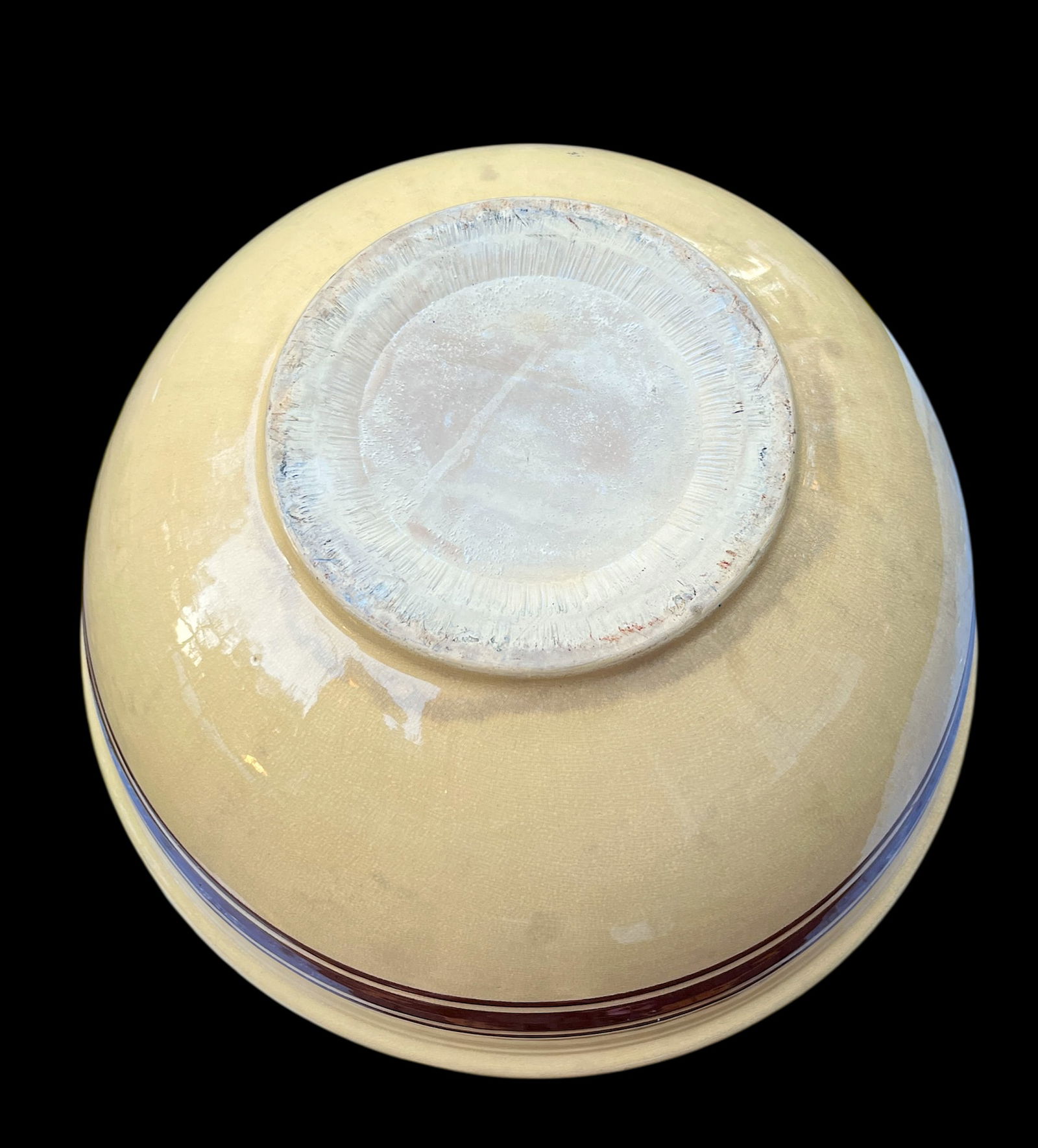 Largest Antique Weller Pottery #16 Yellow Ware Striped Farmhouse Bowl - 4