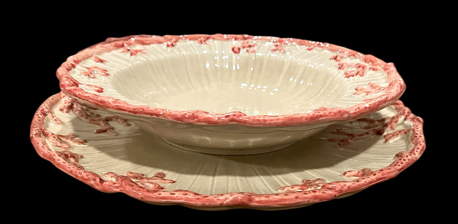 1970s Fitz & Floyd Oceana Nautilus Dinner Plates and Soup Salad Bowls - Set of 4 - 6