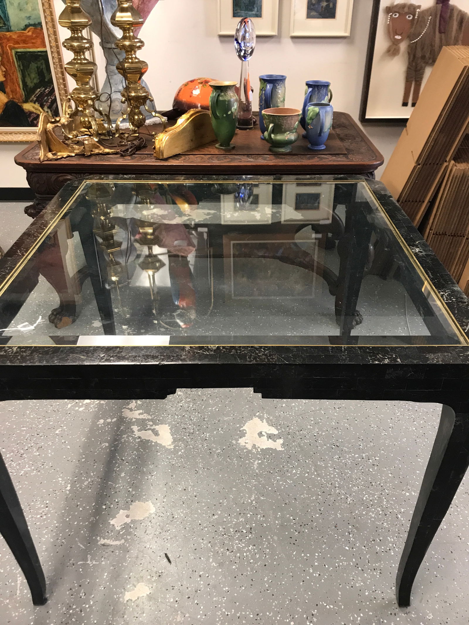 1970s Maitland Smith Tessellated Marble and Glass GameTable - 5