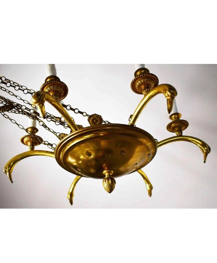 Mid 20th Century Art Nouveau Brass Swan Chandelier - 3