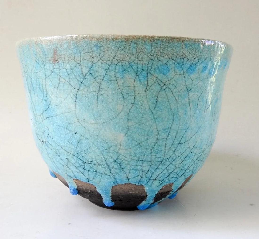 Nancy Pawel Turquoise Raku Bowl - 4