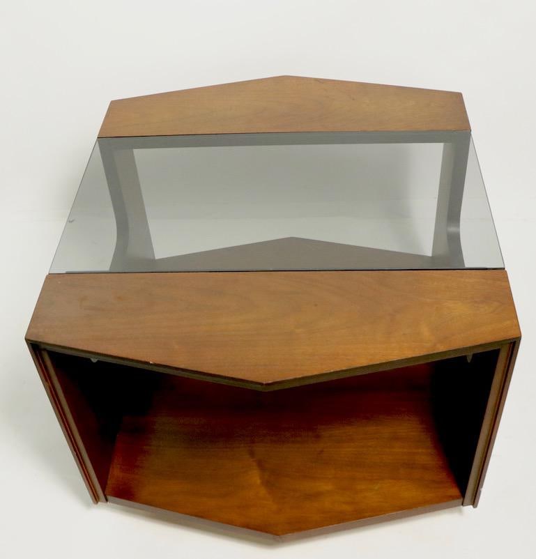 Mid Century Hexagonal Lane End Side Table With Smoked Glass Top - 12
