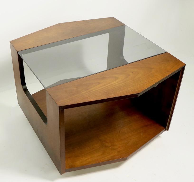 Mid Century Hexagonal Lane End Side Table With Smoked Glass Top - 13