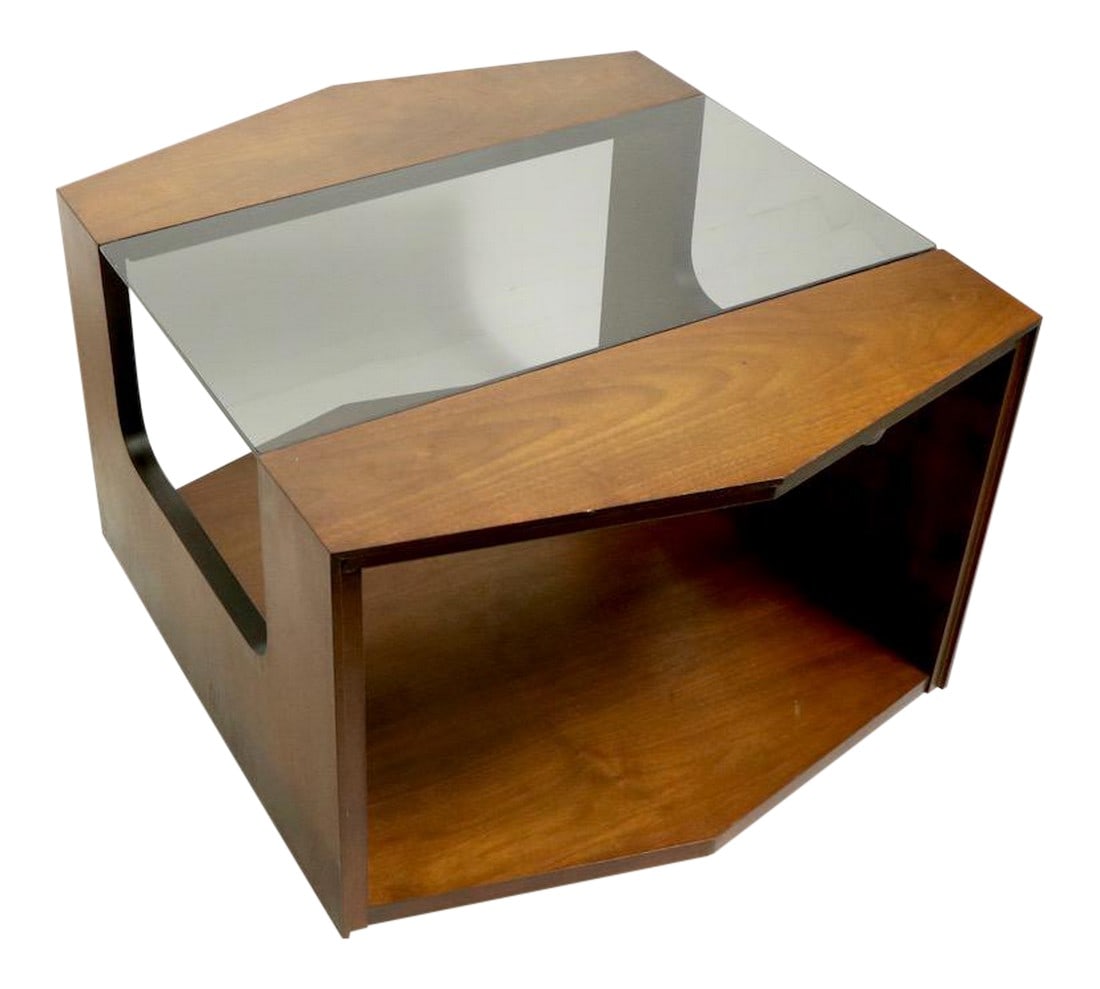 Mid Century Hexagonal Lane End Side Table With Smoked Glass Top (1 of 13)