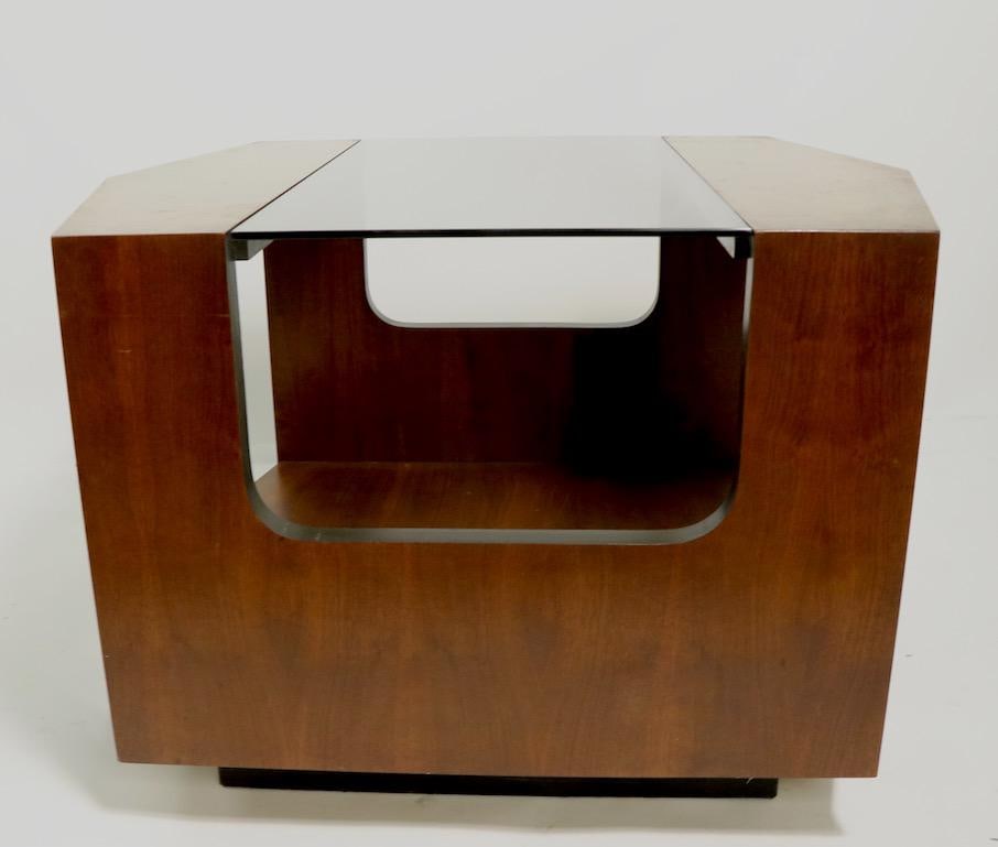 Mid Century Hexagonal Lane End Side Table With Smoked Glass Top - 2