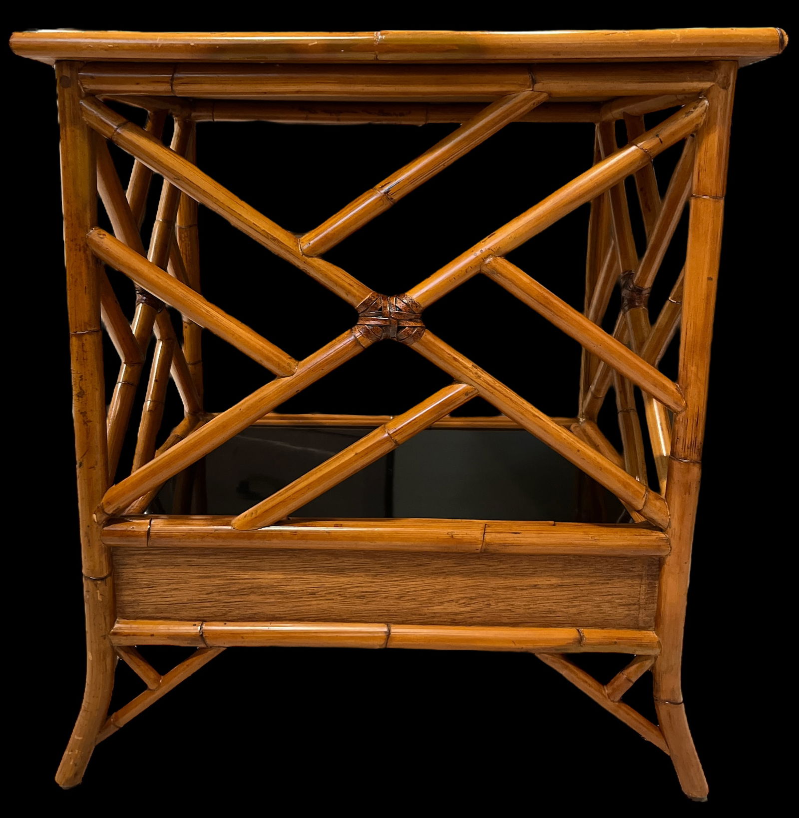 1970s Vintage Bamboo, Leather and Black Lacquer Side Table or Small Bar Regency Chinoiserie Style - 5