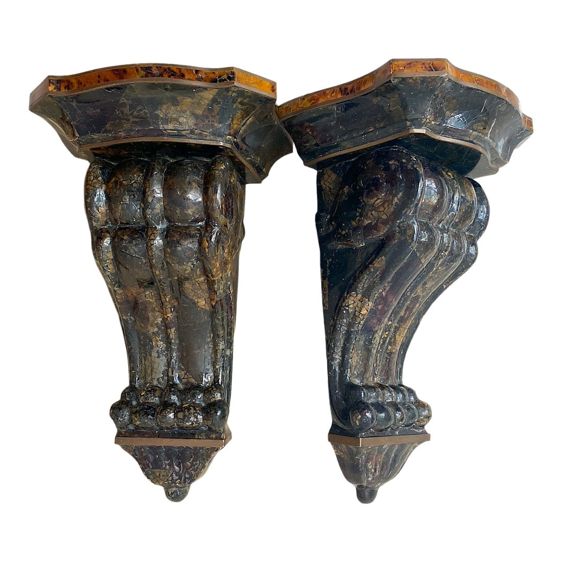 1980s Large Pair of Tessellated Pen Shell and Brass Wall Brackets Attributed to Maitland-Smith (1 of 11)