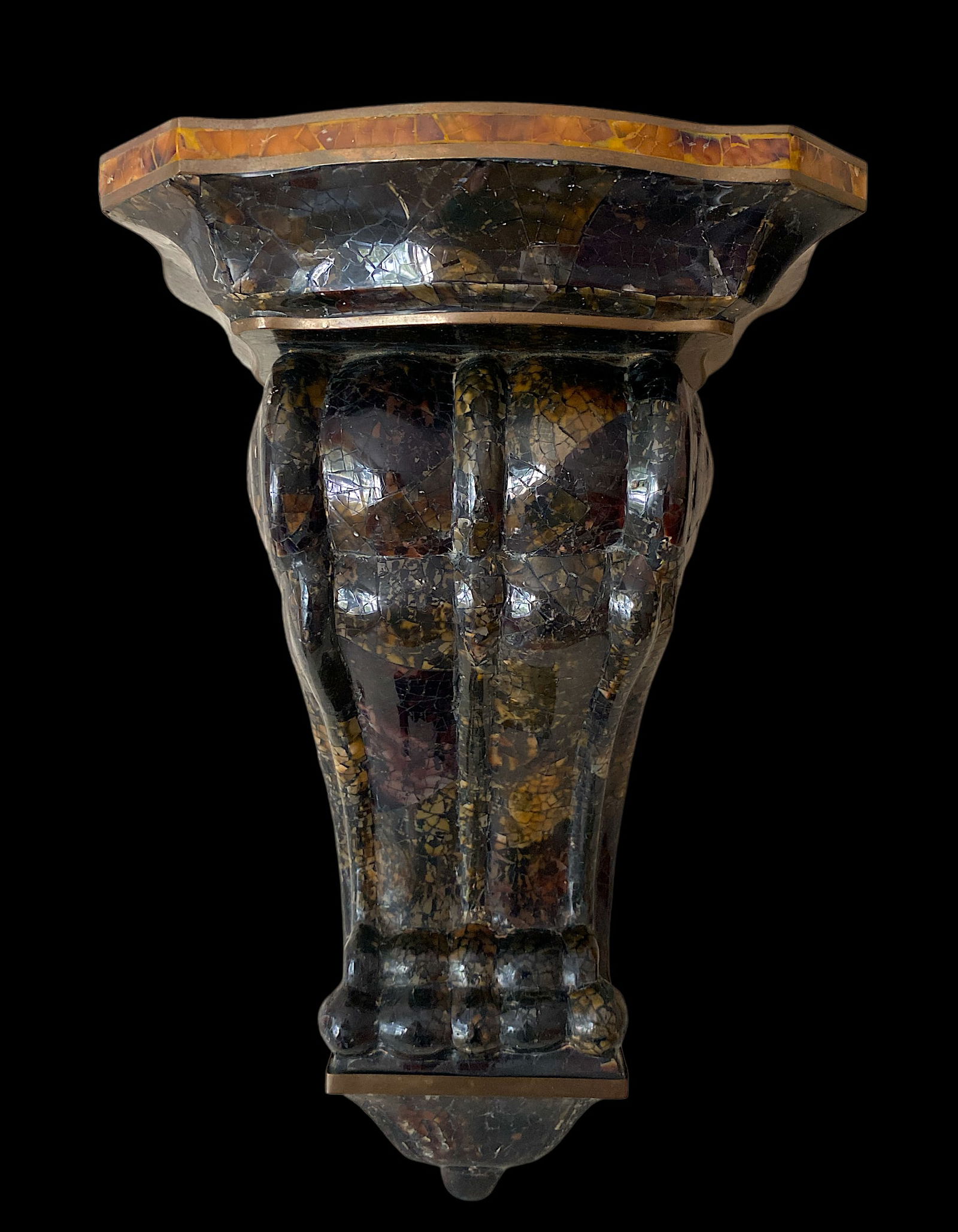 1980s Large Pair of Tessellated Pen Shell and Brass Wall Brackets Attributed to Maitland-Smith - 5