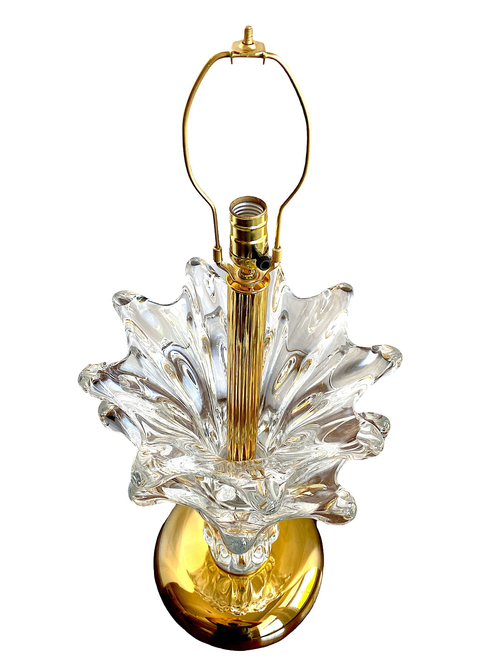 Large 1950s Art Vannes Verrier Crystal and Brass Table Lamp With Original Cloth Drum Shade - 4