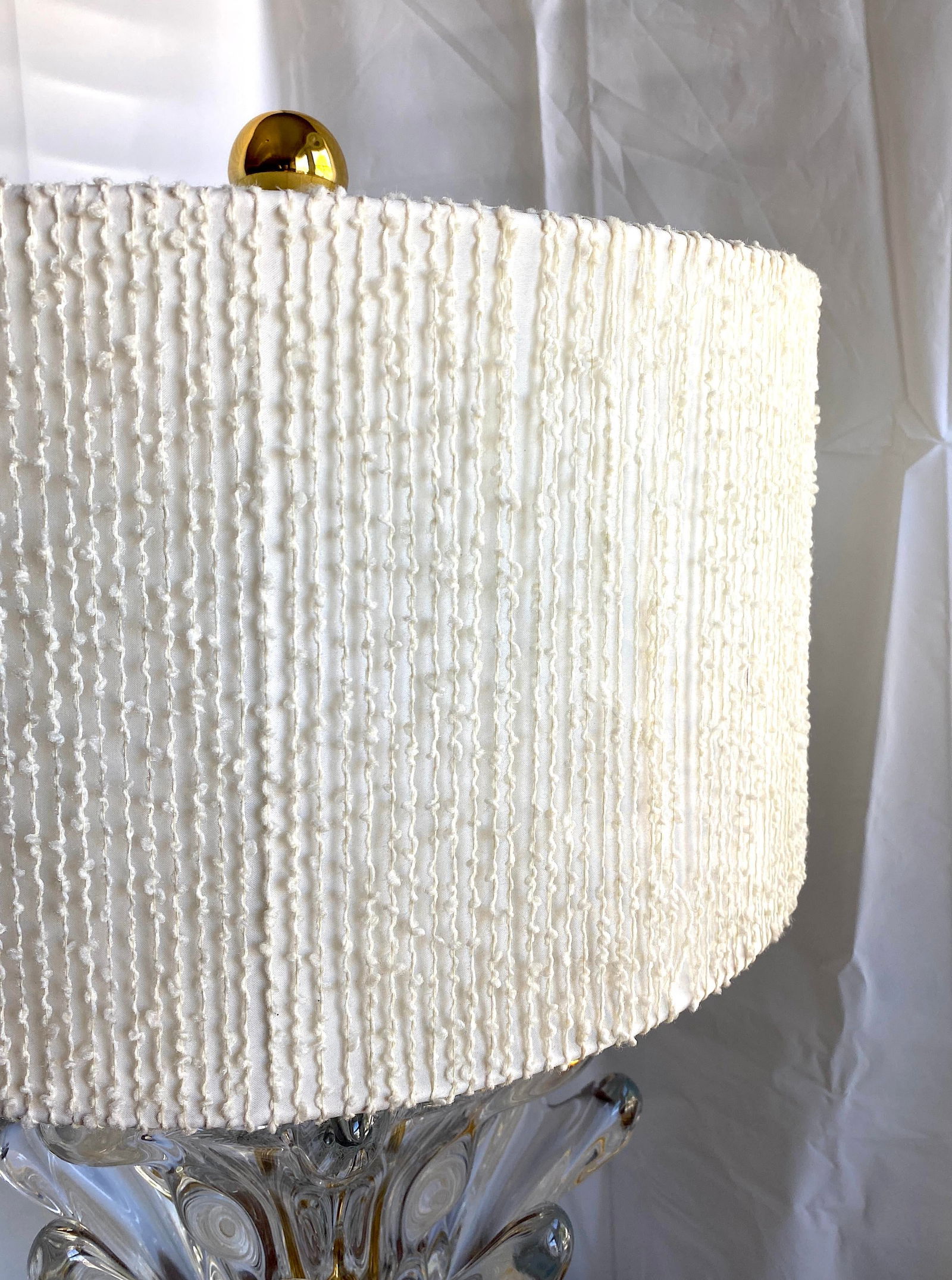 Large 1950s Art Vannes Verrier Crystal and Brass Table Lamp With Original Cloth Drum Shade - 8