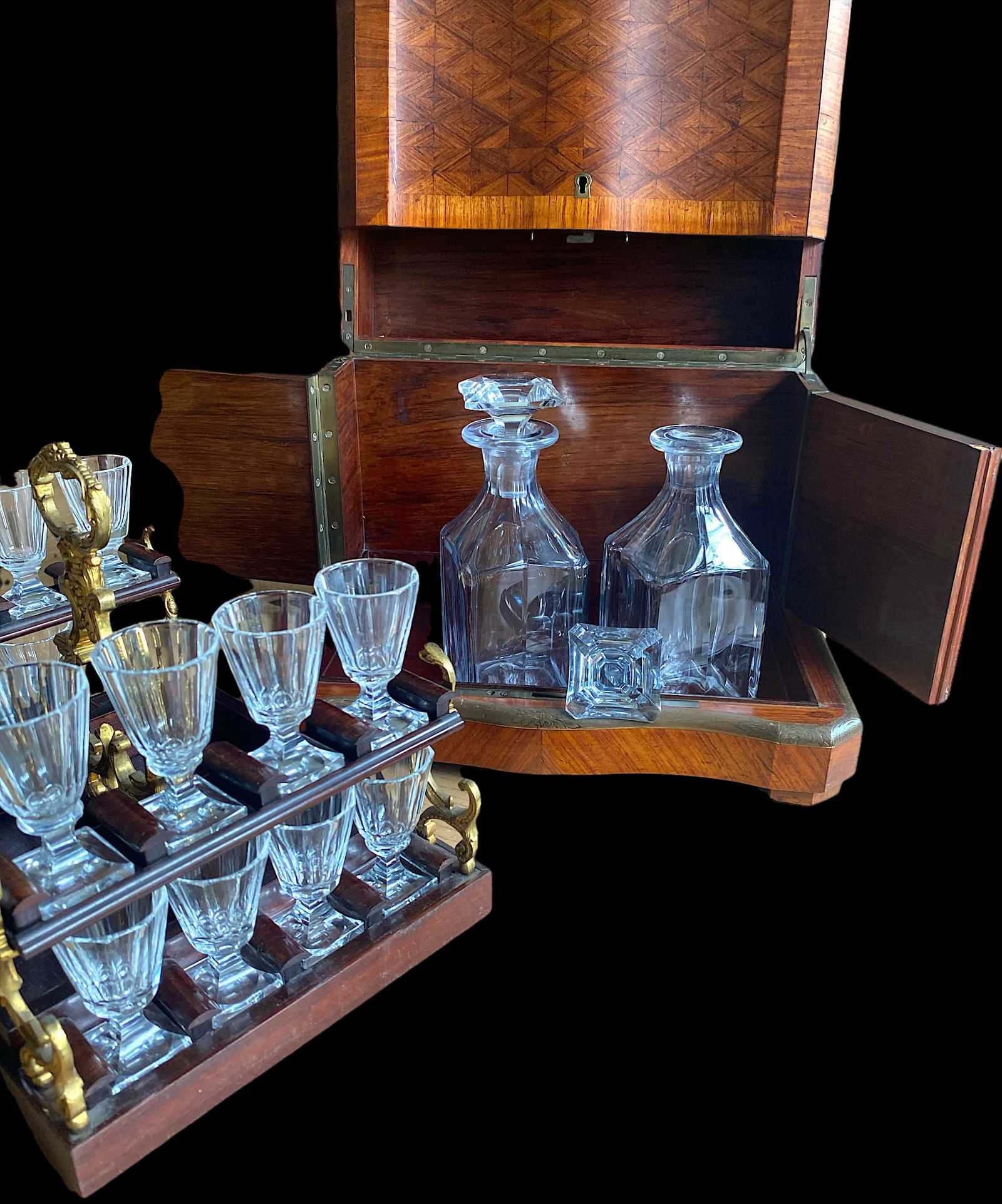 Late 19th Century French Napoleon III Marquetry Tantalus Cellarette Liquor Cabinet With Original Cry - 11