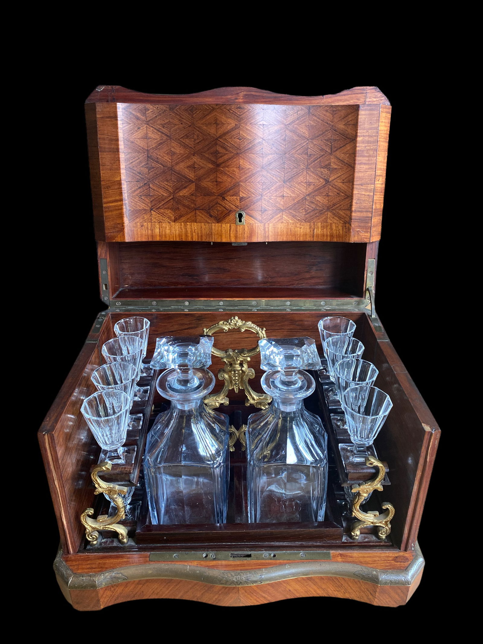 Late 19th Century French Napoleon III Marquetry Tantalus Cellarette Liquor Cabinet With Original Cry - 12