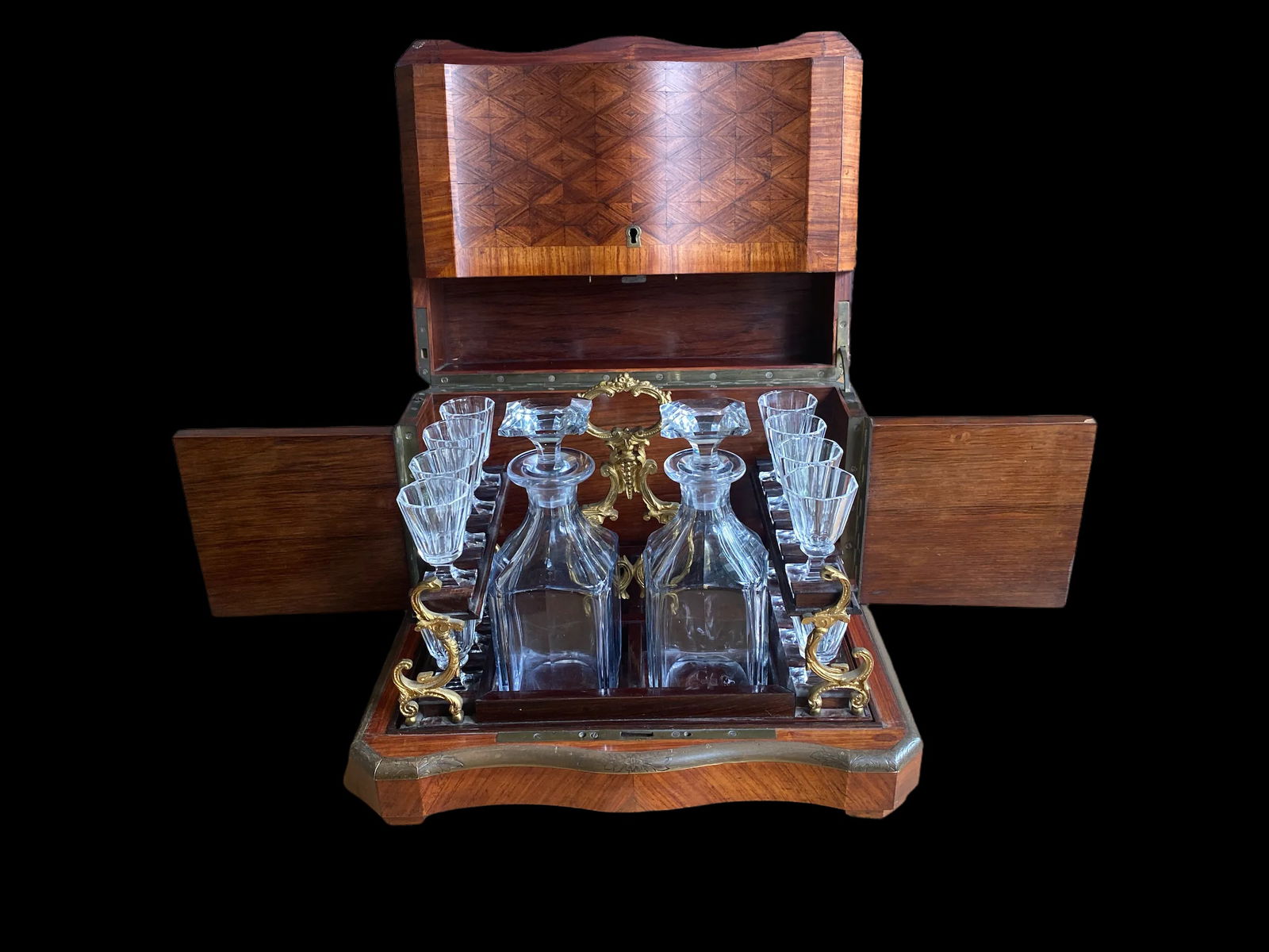 Late 19th Century French Napoleon III Marquetry Tantalus Cellarette Liquor Cabinet With Original Cry - 6