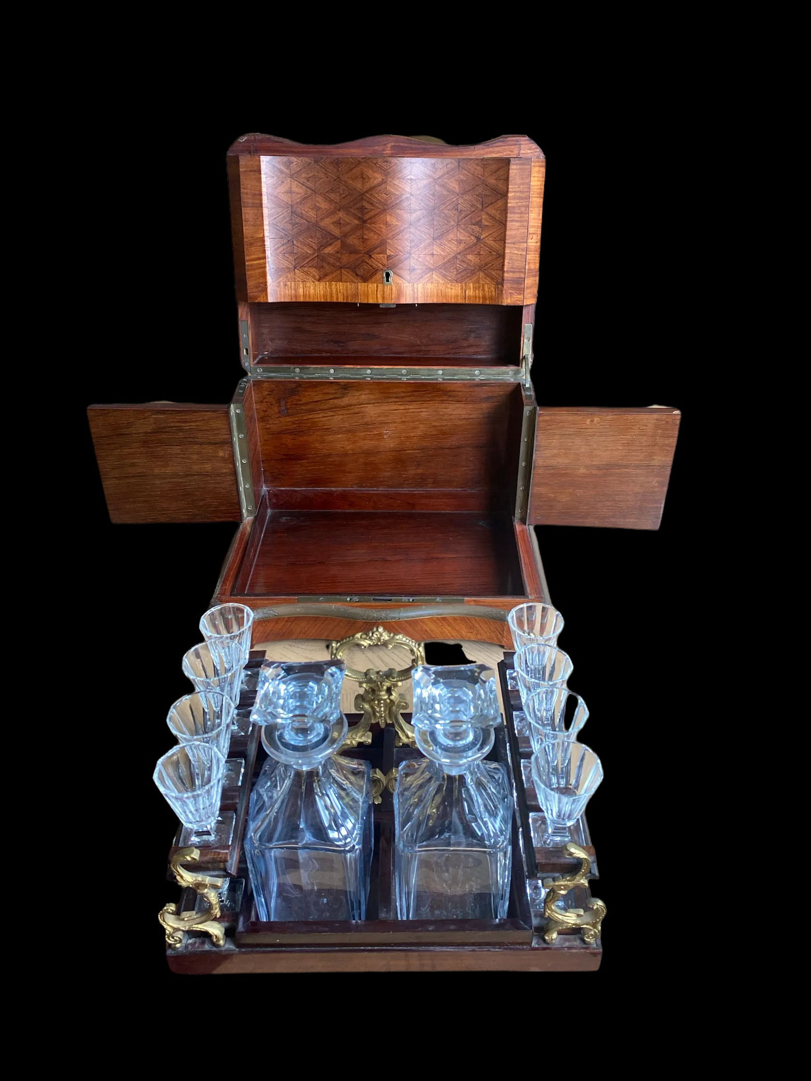 Late 19th Century French Napoleon III Marquetry Tantalus Cellarette Liquor Cabinet With Original Cry - 7