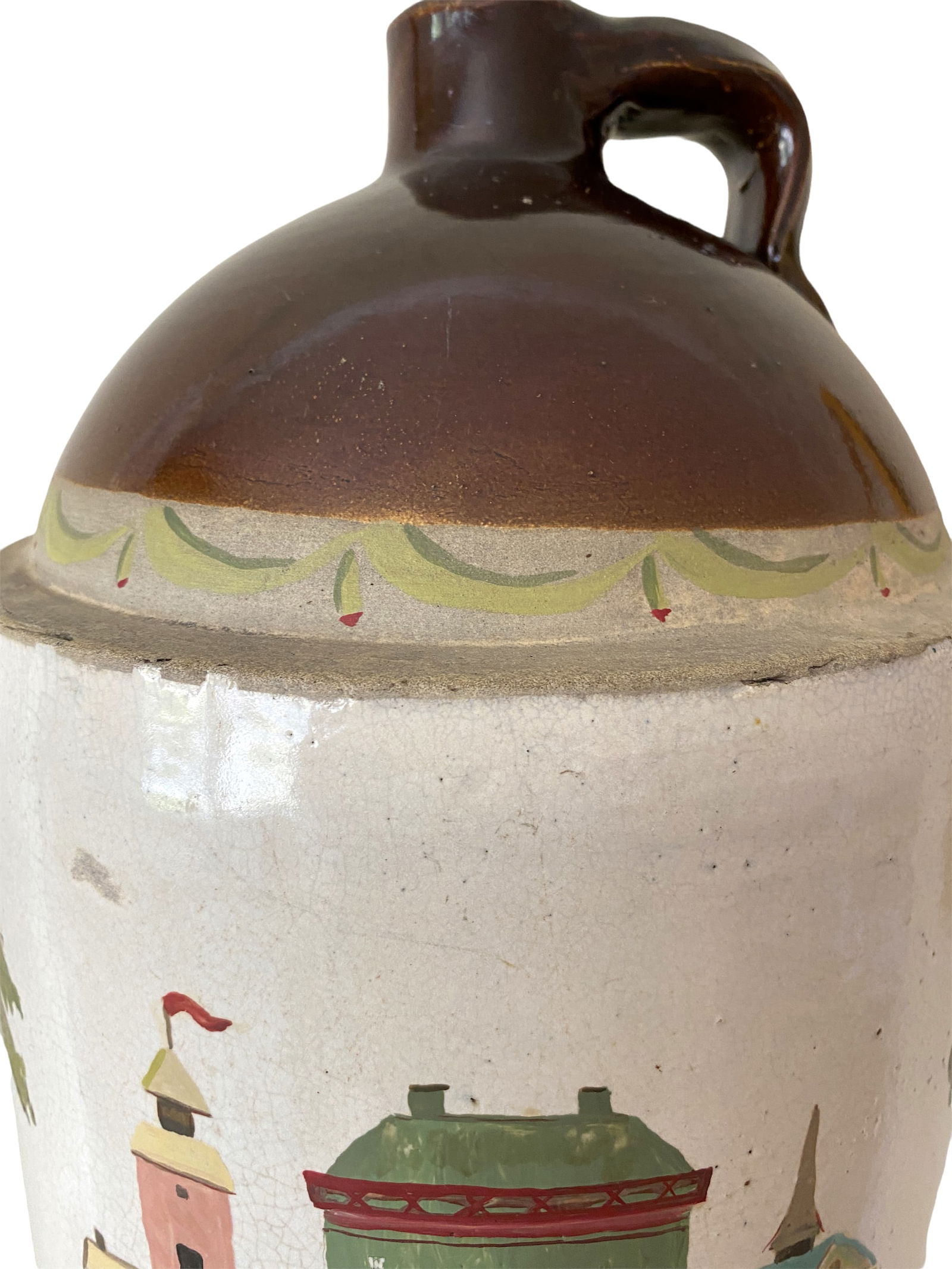 Late 19th Century Southern Folk Art Hand Painted European Cityscape on Whiskey Jug Crock Lamp - 7