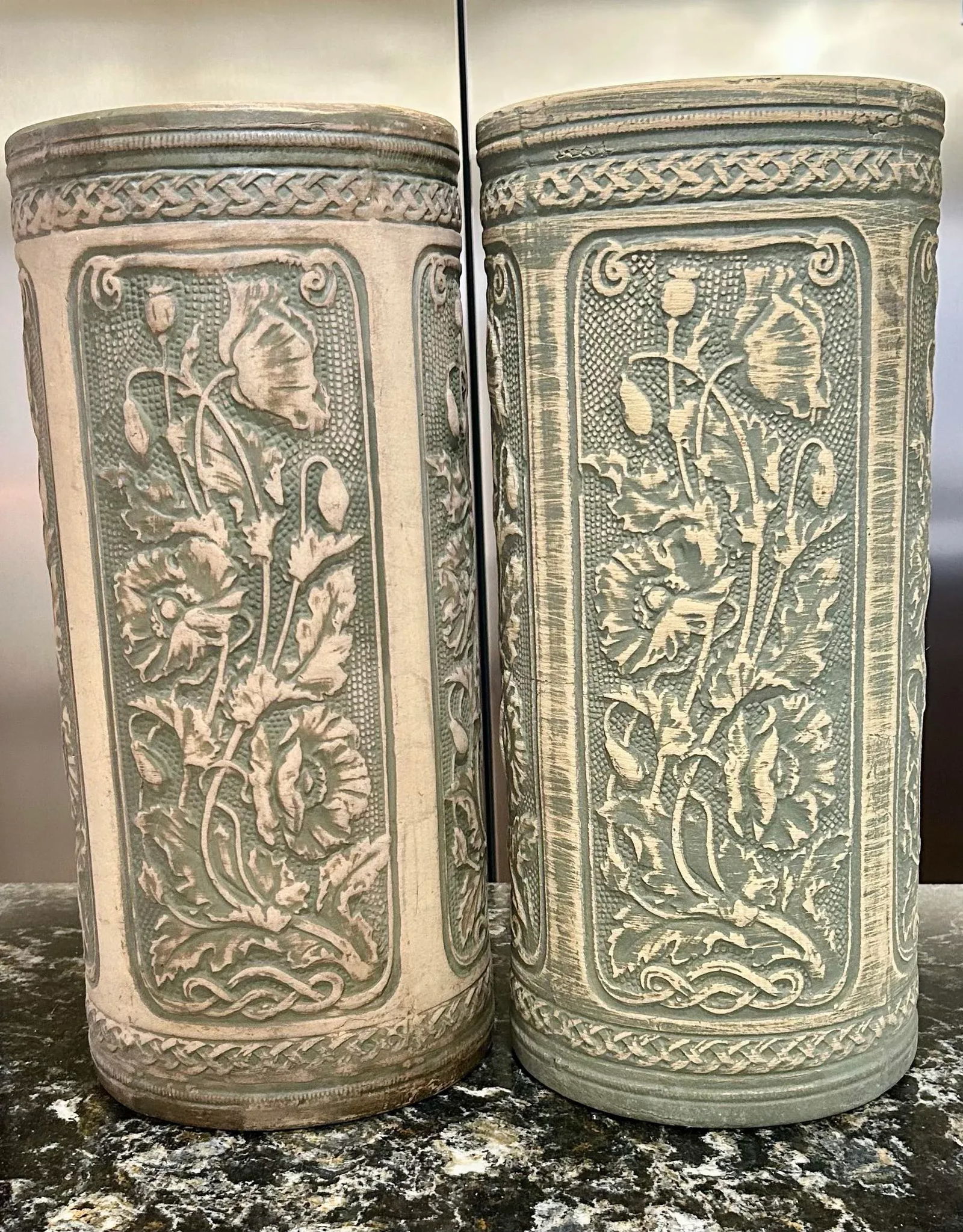 A Pair Of, Robinson Ransbottom 1926 Art Nouveau, Victorian, Luxor Antique, Blue Poppy Patterned Pott - 5
