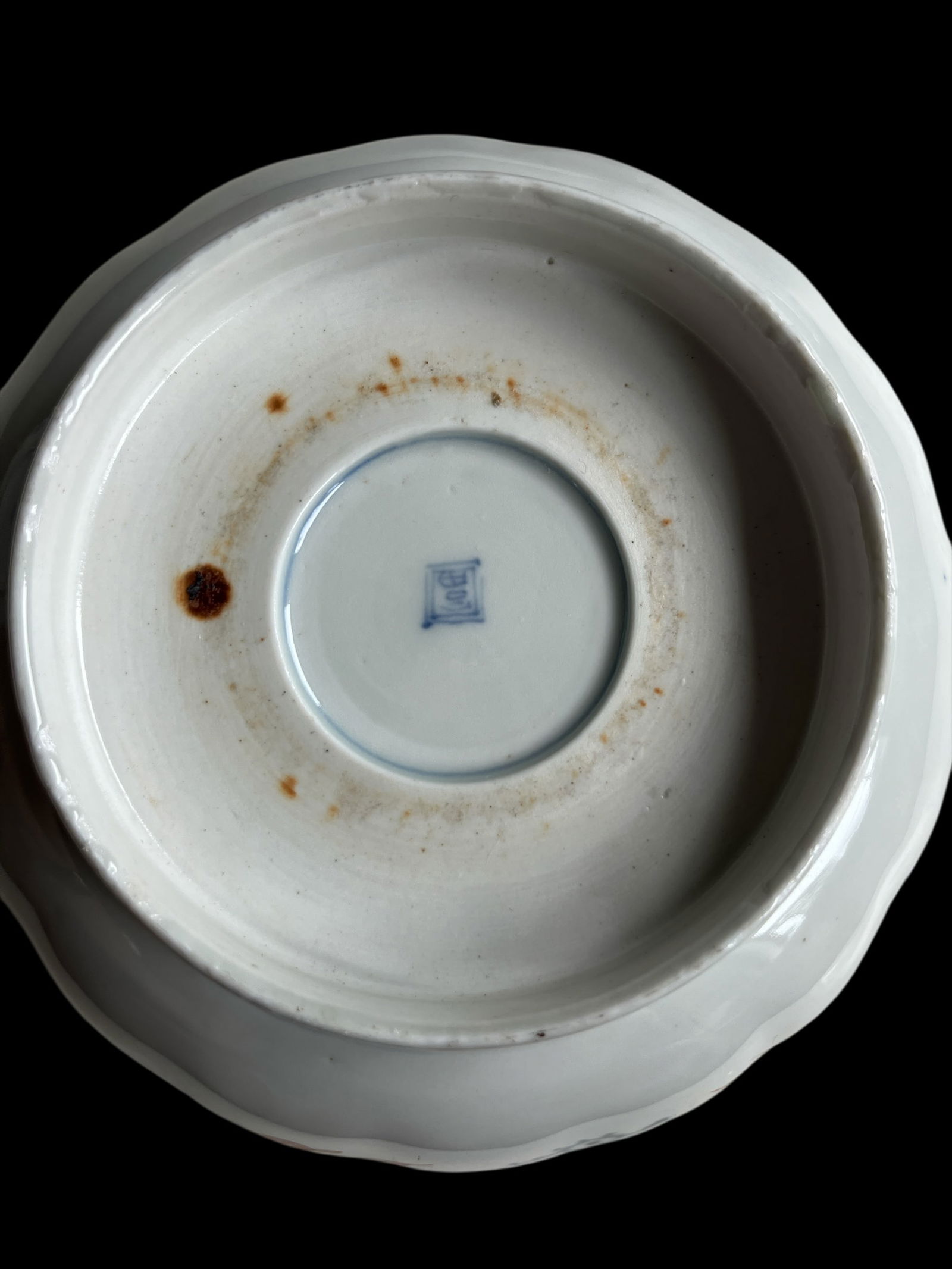 19th Century Japanese Meiji Period Marked Imari Fluted Footed Nesting Bowl Blue Fuku Mark Arita- Set - 10