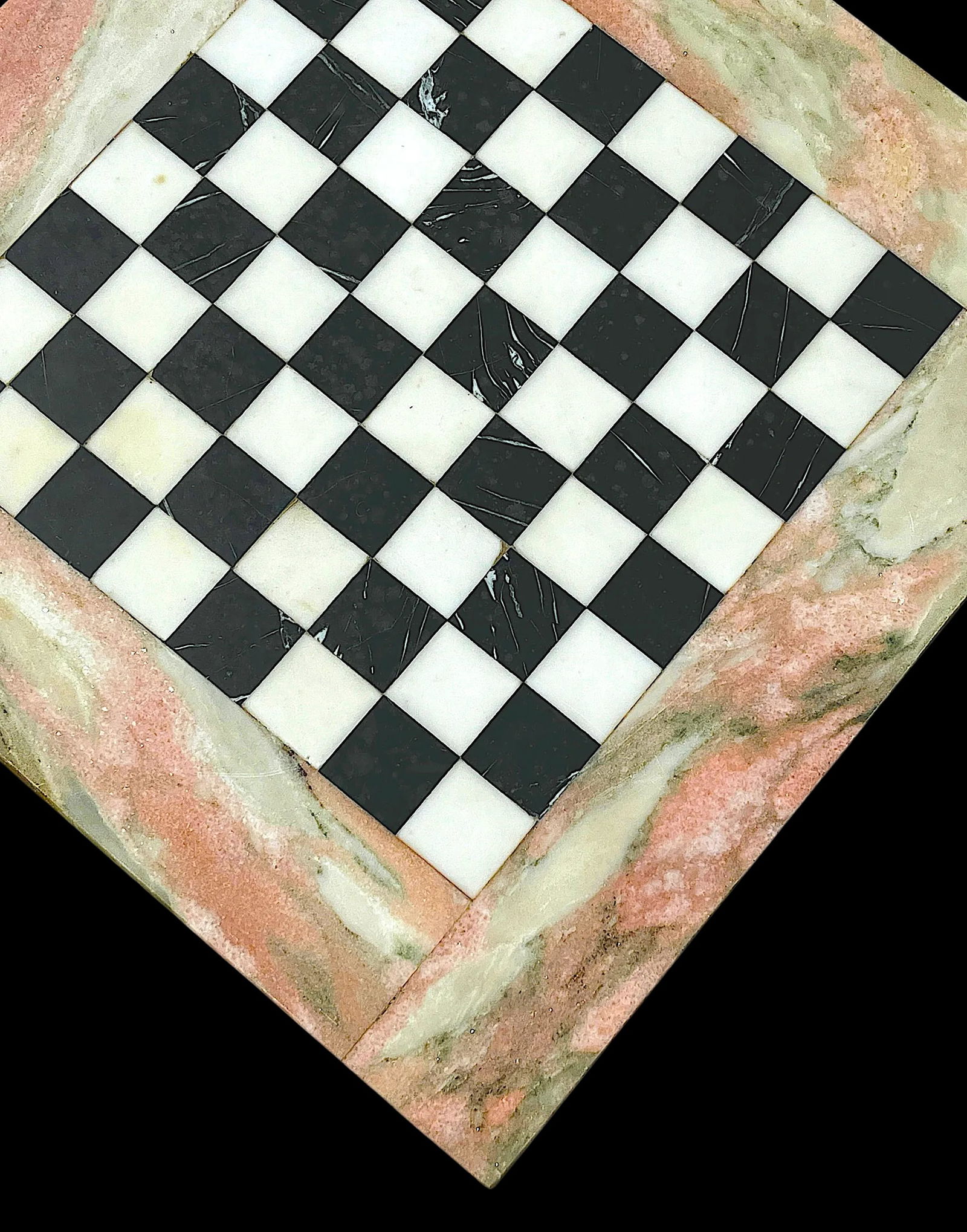 1960s Pink White and Black Marble Checkerboard Tabletop – Square - 3