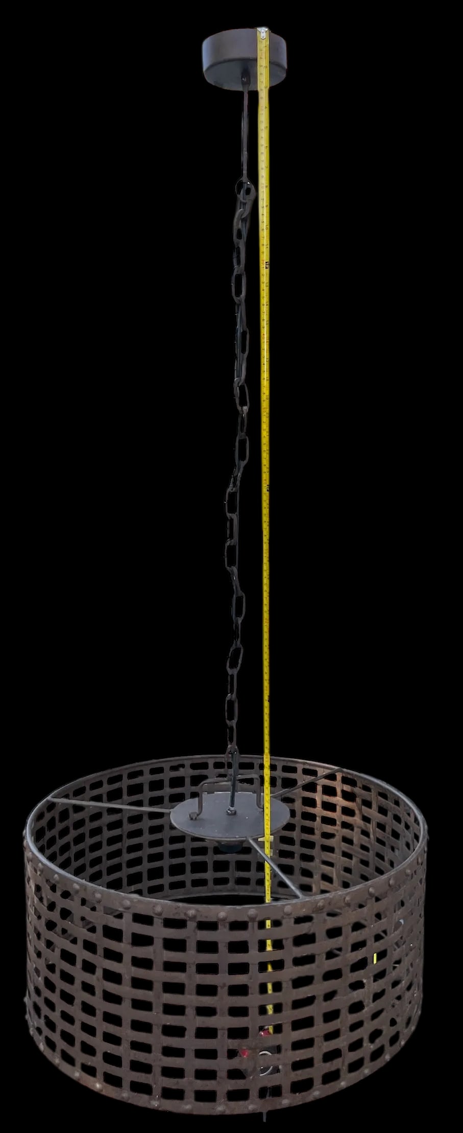 Rustic Riveted Oxidized Iron Metal Cage Barrel Pendant Light - 6