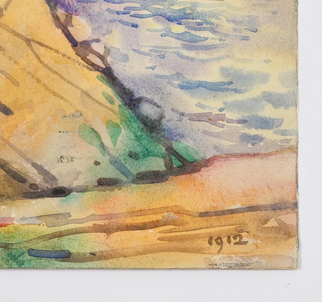 1912 Rocky Coast New England Egbert Cadmus Watercolor Painting - 3