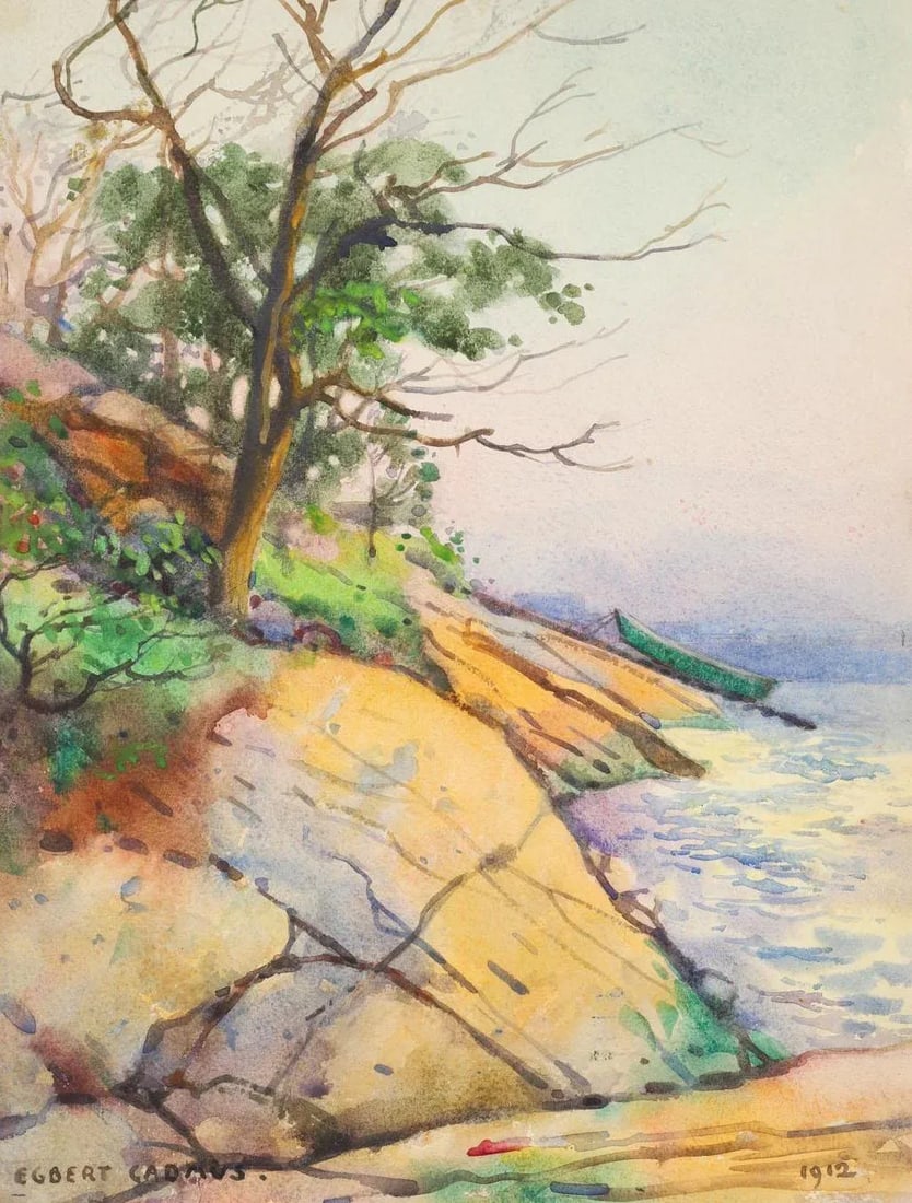1912 Rocky Coast New England Egbert Cadmus Watercolor Painting - 5