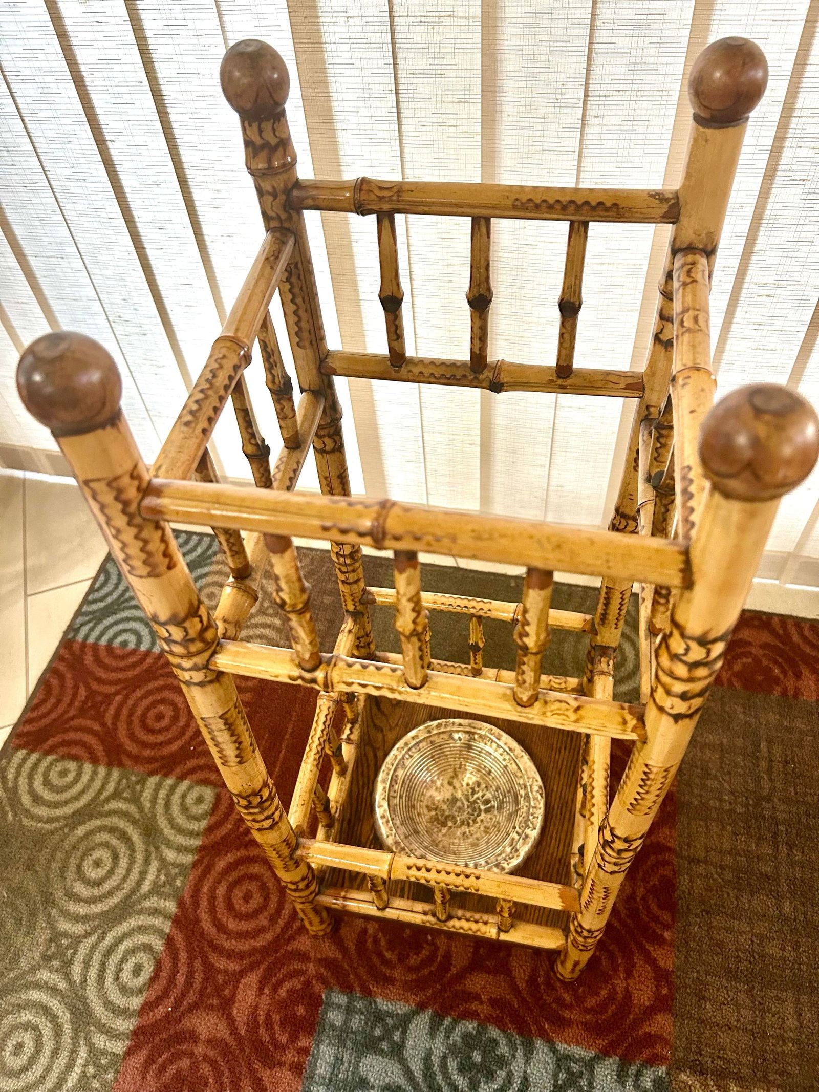 19th Century Antique English Victorian Burnt Bamboo Umbrella/Cane Stand Circa 1890 - 3