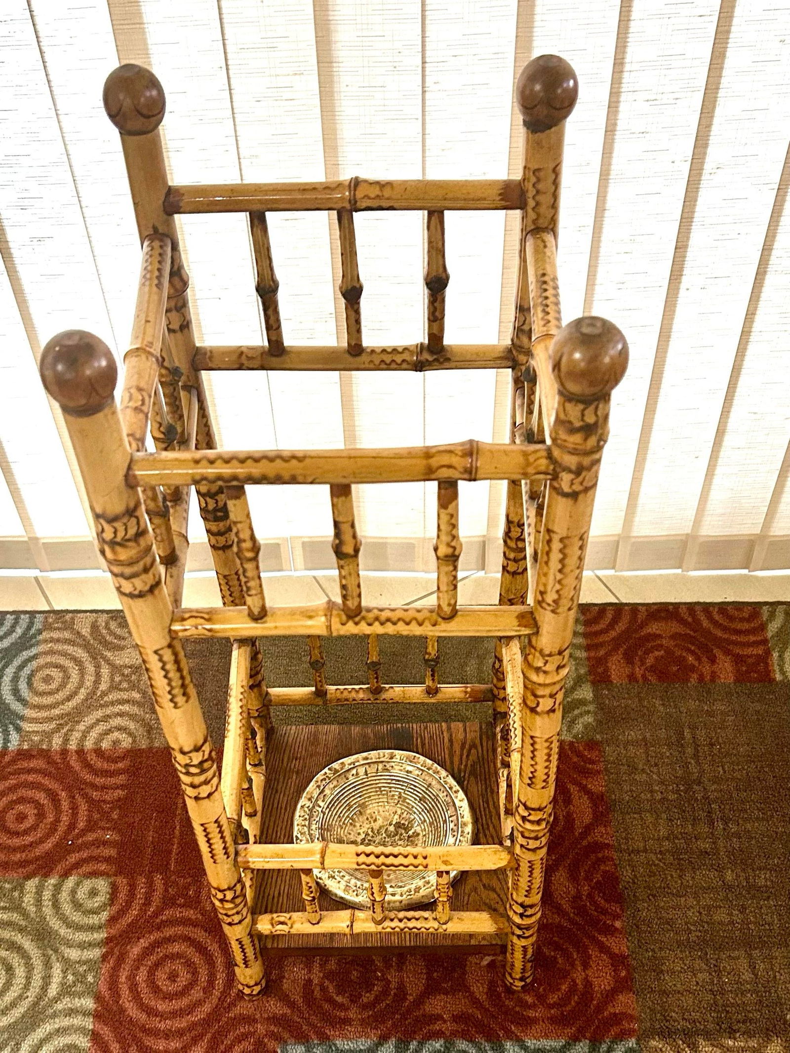 19th Century Antique English Victorian Burnt Bamboo Umbrella/Cane Stand Circa 1890 - 4