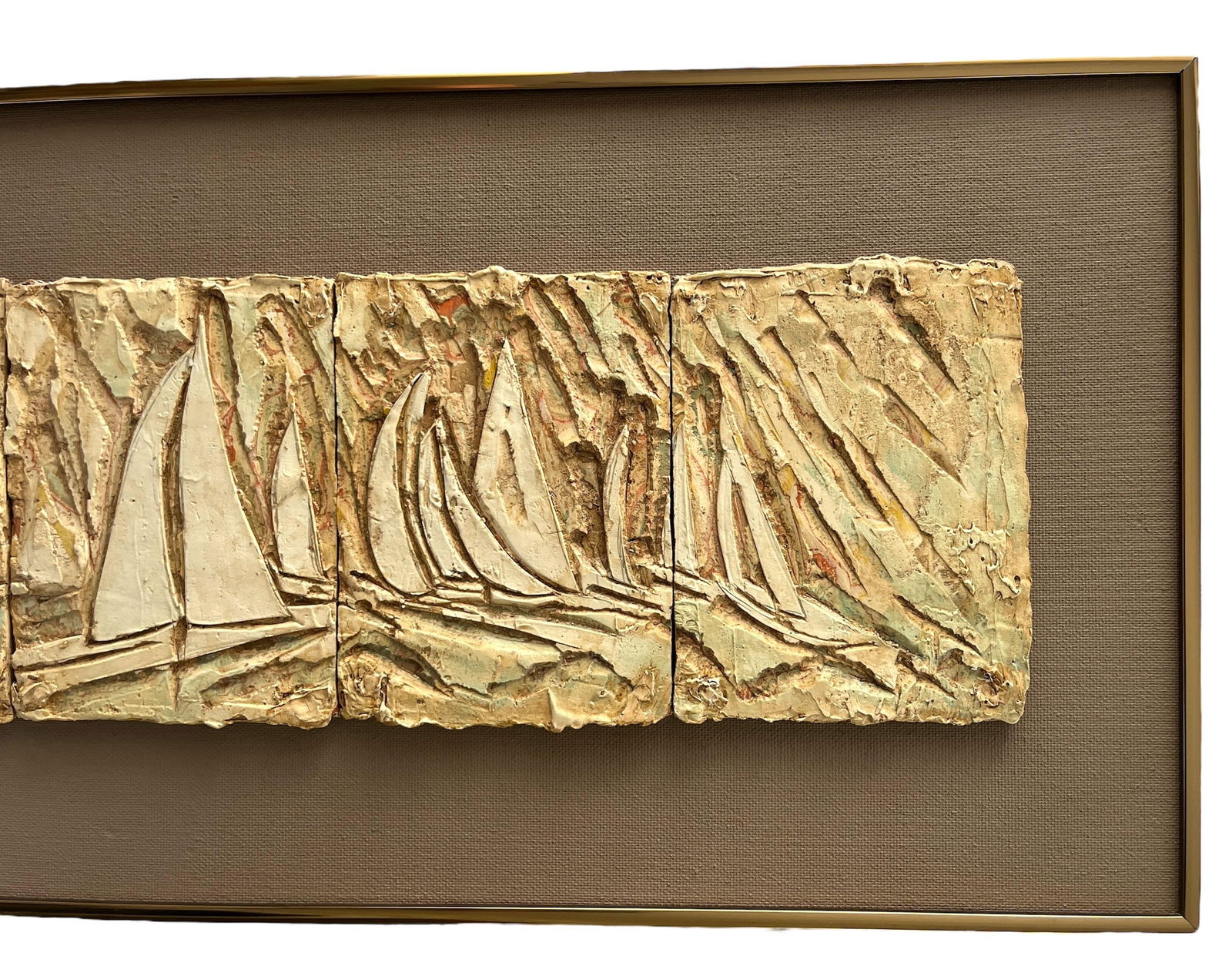 1970s Brutalist Nautical Bas Relief "The Racers" by Marilyn Lilygren – Framed Sailing Regatta - 3