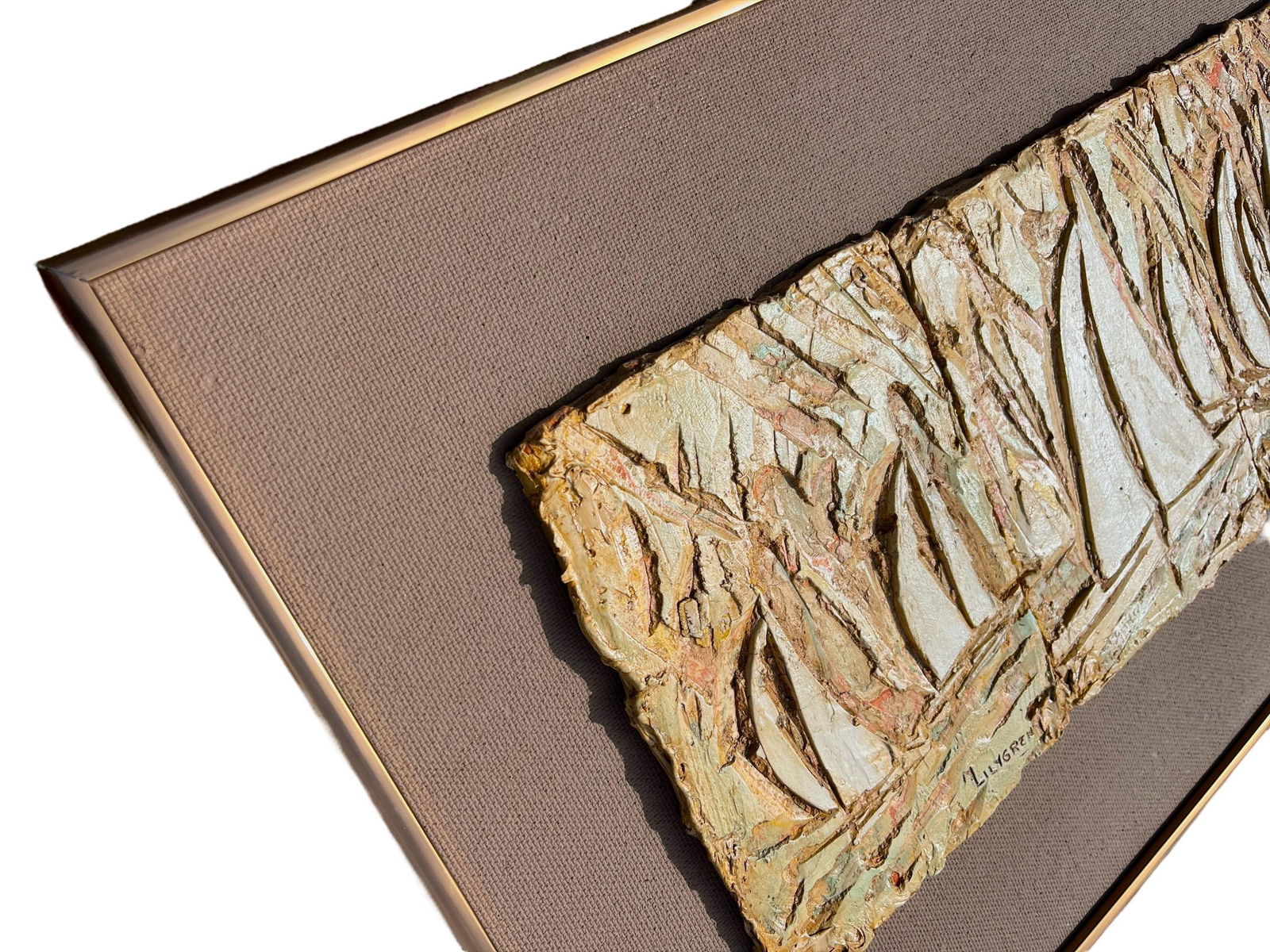 1970s Brutalist Nautical Bas Relief "The Racers" by Marilyn Lilygren – Framed Sailing Regatta - 8