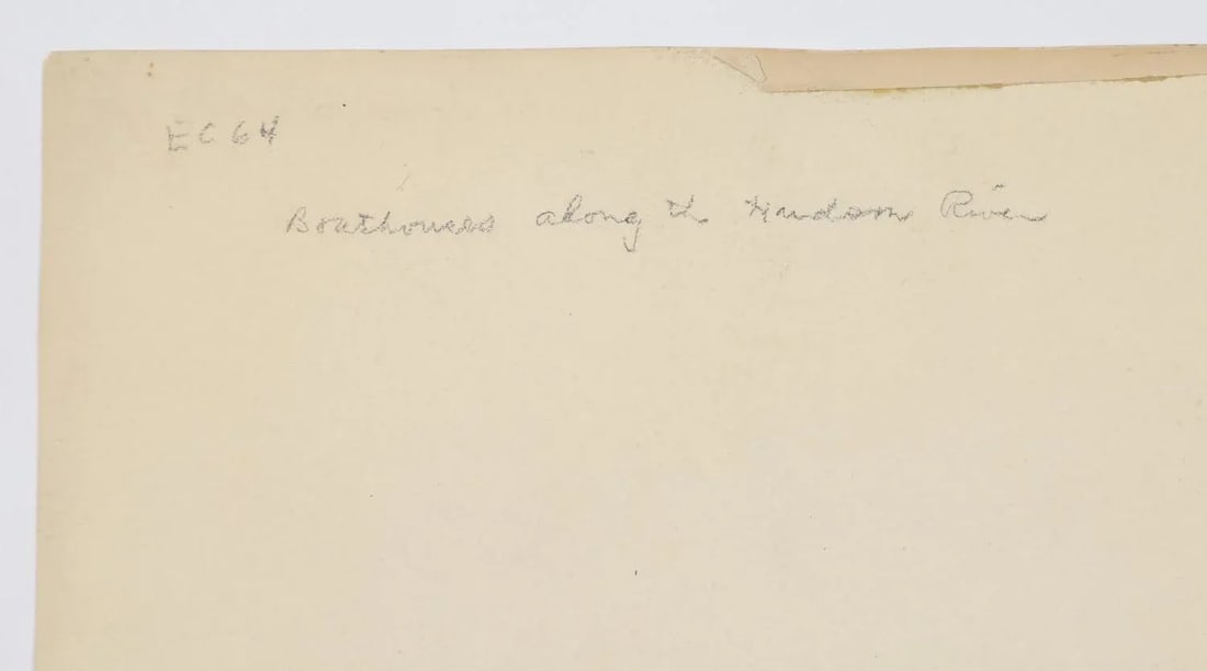 Antique 1914 Egbert Cadmus Boathouses Along Hudson River Watercolor Painting - 8