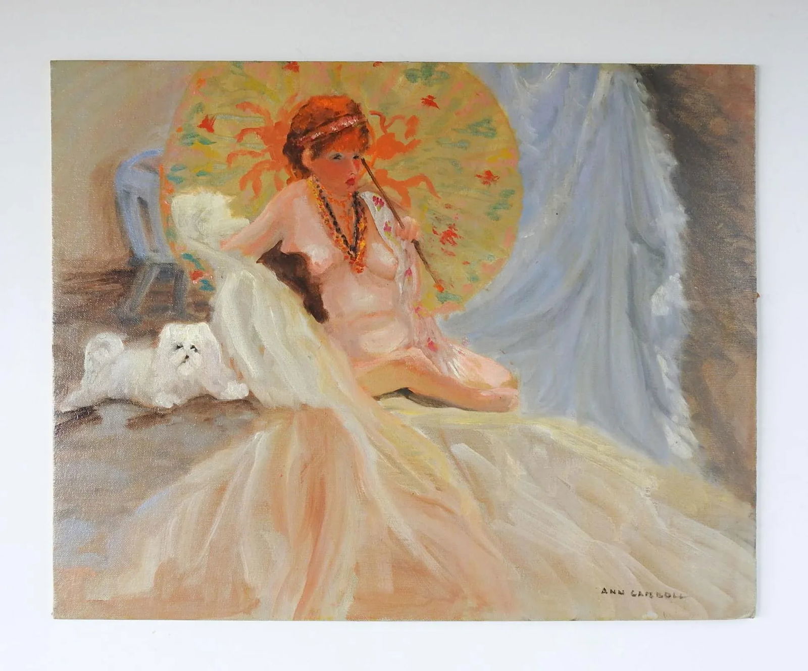 Impressionist Bohemian Dog, Nude & Parasol Painting - 4