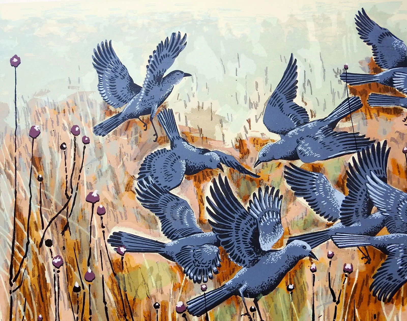 Mid 20th Century Guy MacCoy Black Birds Serigraph Print - 4