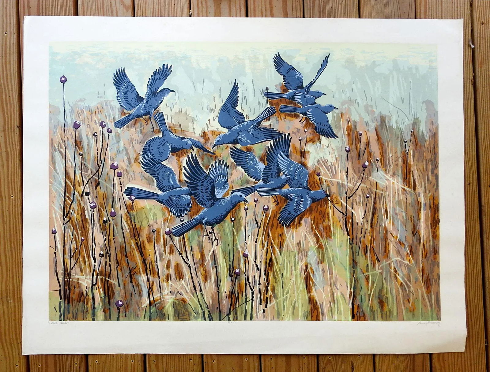 Mid 20th Century Guy MacCoy Black Birds Serigraph Print - 5