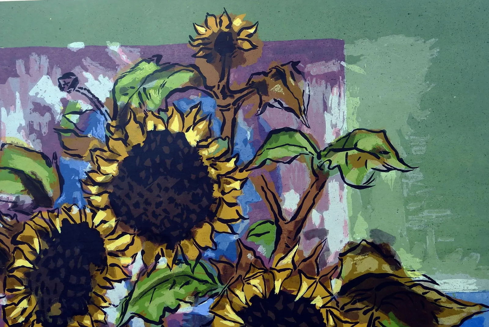 Mid 20th Century Modernist Sunflowers Serigraph Print by Guy MacCoy - 4