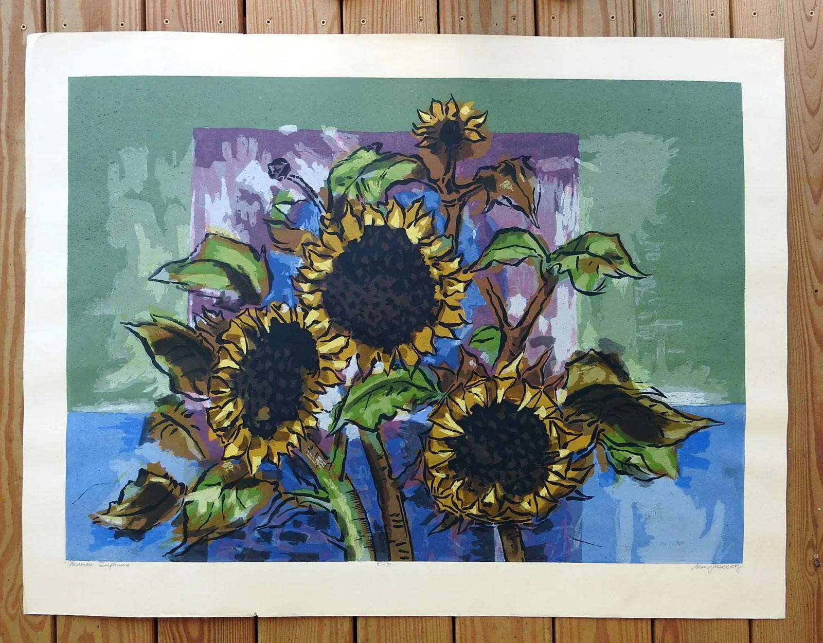 Mid 20th Century Modernist Sunflowers Serigraph Print by Guy MacCoy - 5