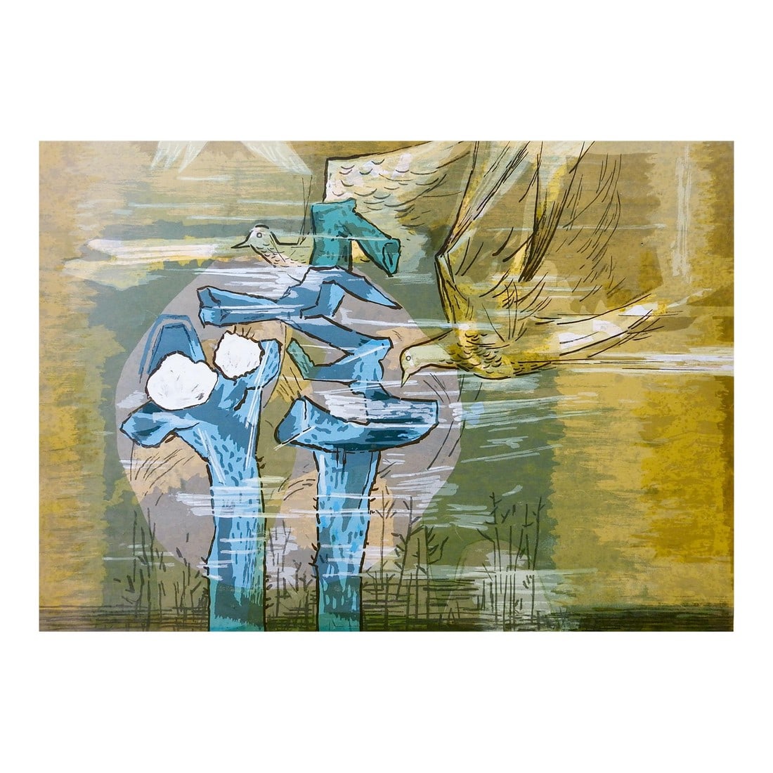 Mid 20th Century Abstract Birds Serigraph by Guy MacCoy: Mid 20th century large serigraph on paper of abstract birds by Guy Crittington Maccoy (1904-1981) American. Signed, titled Flying East in pencil along lower margin. Known as " The Father of The