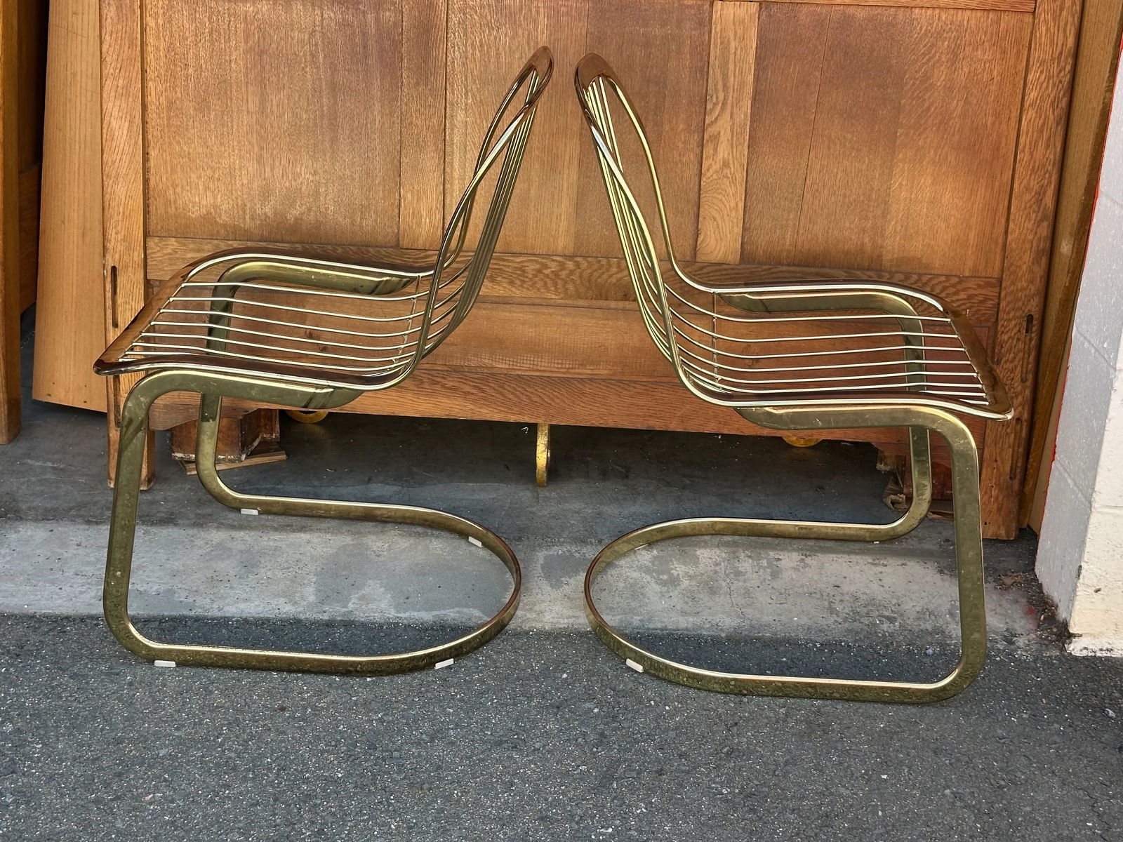 Cidue Mid Century Italian Brass Cantilever Chair - Set of 2 - 11