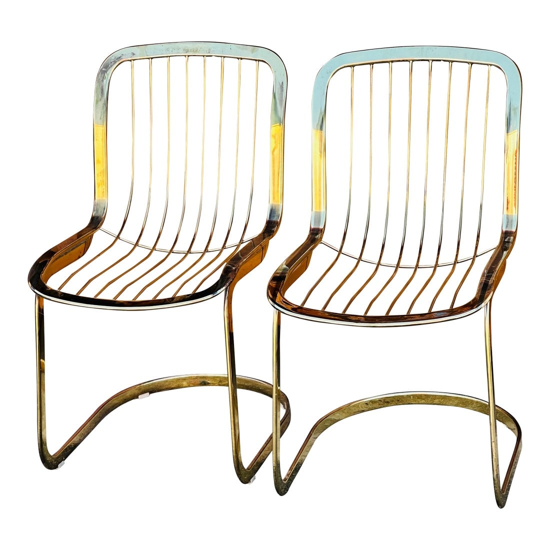 Cidue Mid Century Italian Brass Cantilever Chair - Set of 2 (1 of 12)