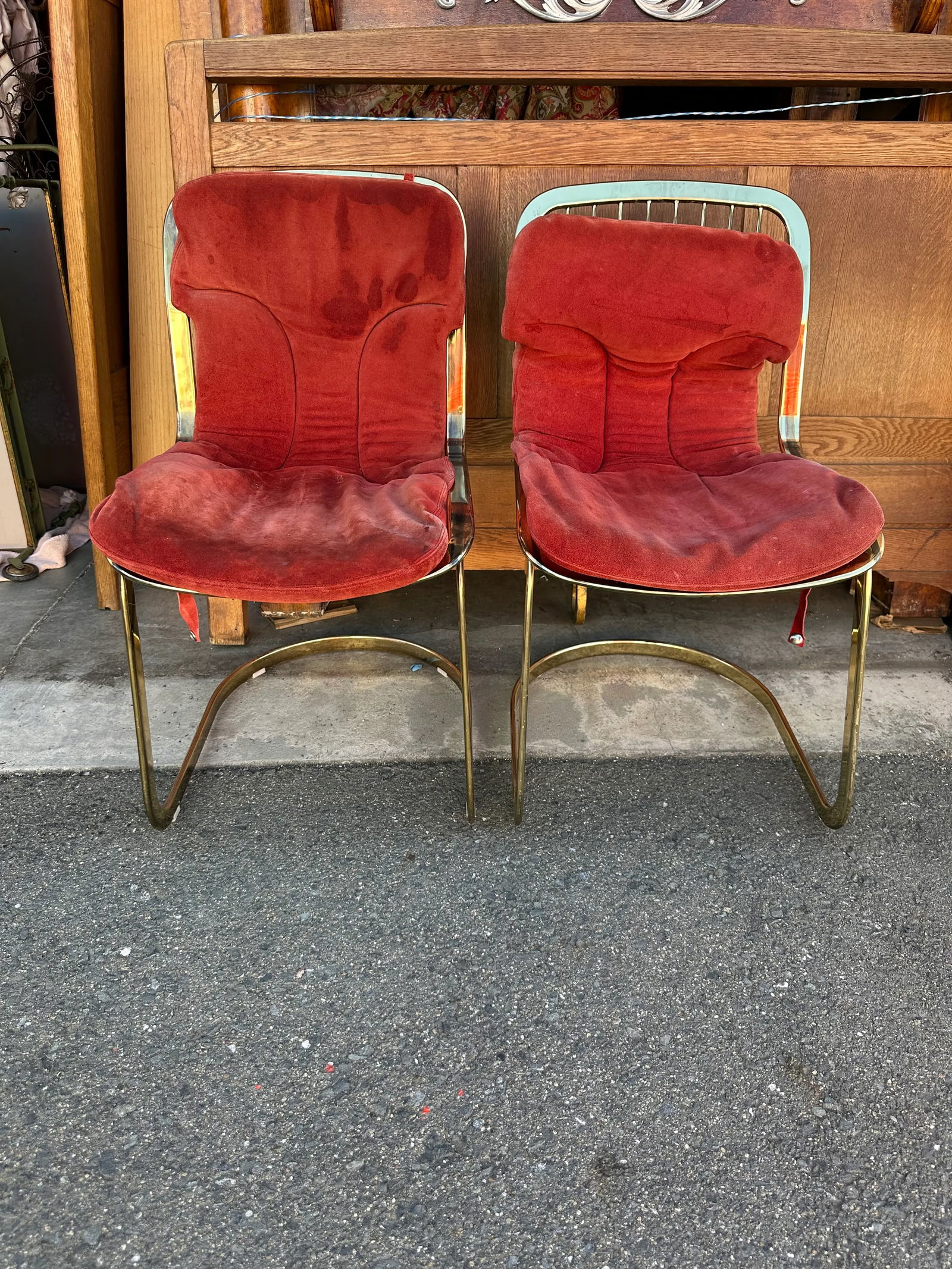 Cidue Mid Century Italian Brass Cantilever Chair - Set of 2 - 5