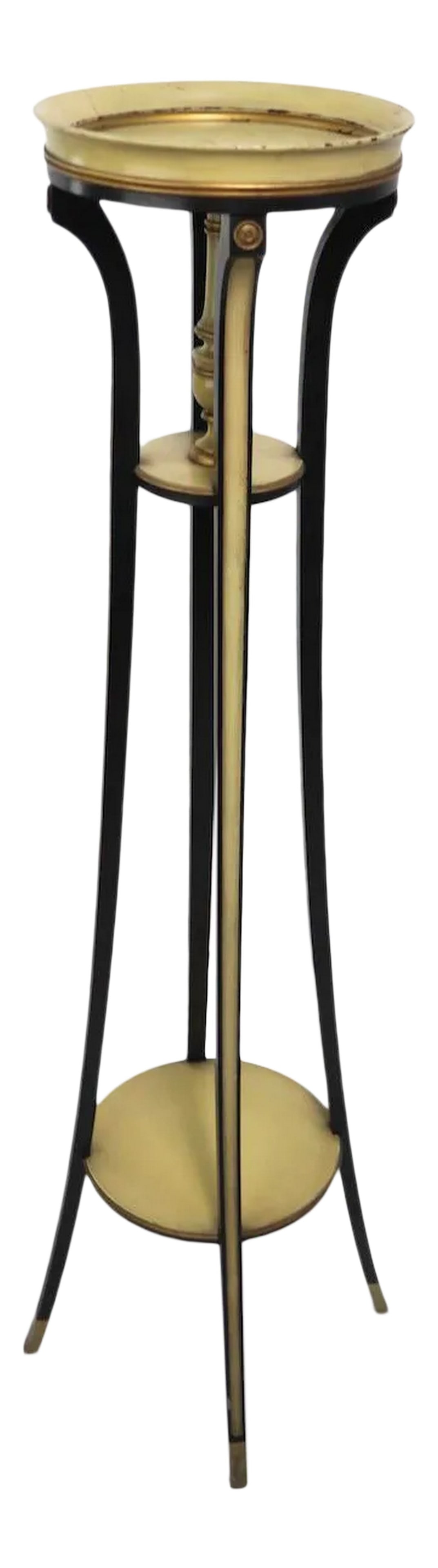 Art Deco Directorie Revival Pedestal Made in Grand Rapids: Elegant sophisticated and chic three tone pedestal, plant or sculpture stand, made in Grand Rapids. Showing a distinct Directorie influence, Art Deco style and period. Off white, and gold offset