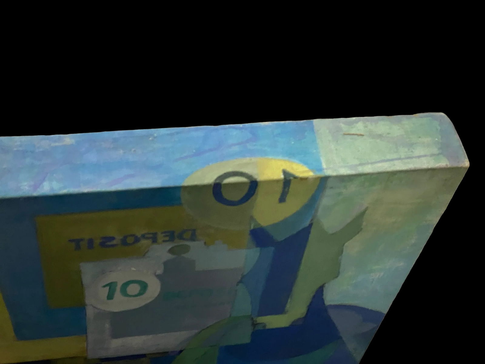 Large 1970s Bauhaus Cubist Surrealist Abstract Painting of Horses in Blues and Yellows Signed - 6