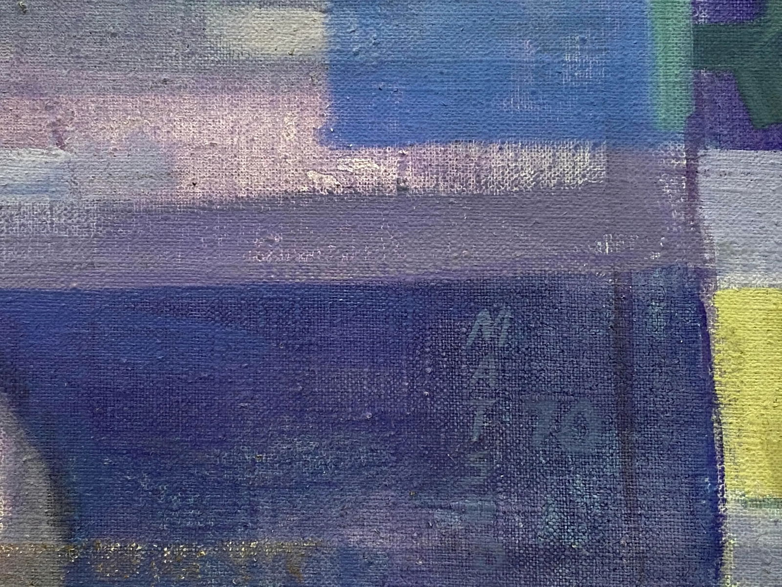 Large 1970s Bauhaus Cubist Surrealist Abstract Painting of Horses in Blues and Yellows Signed - 8