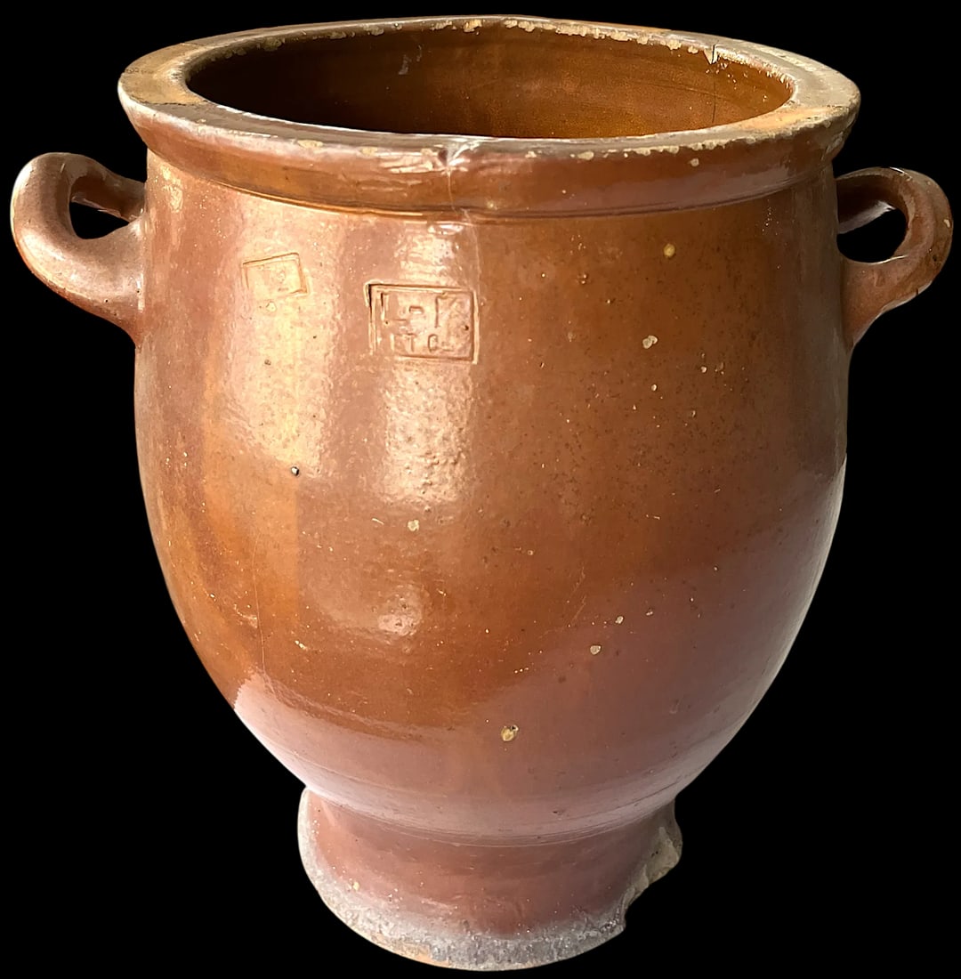 Antique 19th Century Handmade French Brown Slip Salt Glazed Terracotta Confit Pots – Set of 3 - 10